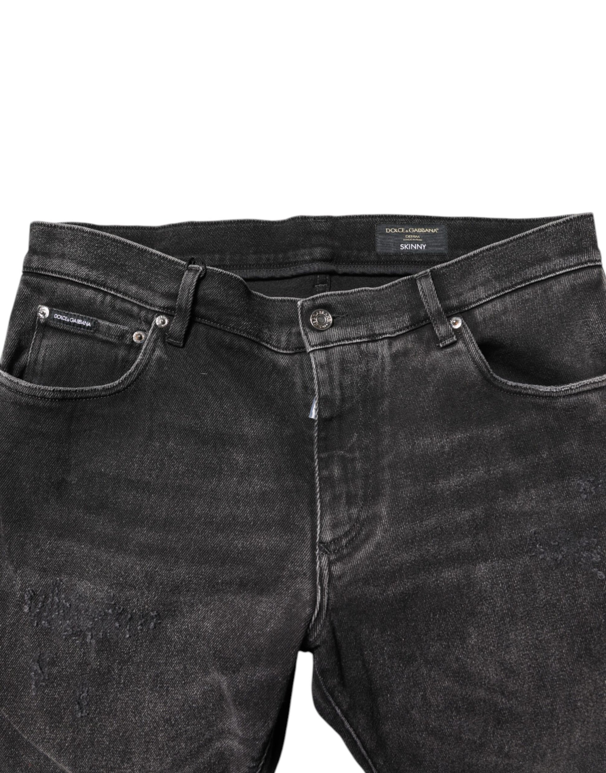 Gray Washed Cotton Skinny Denim Jeans