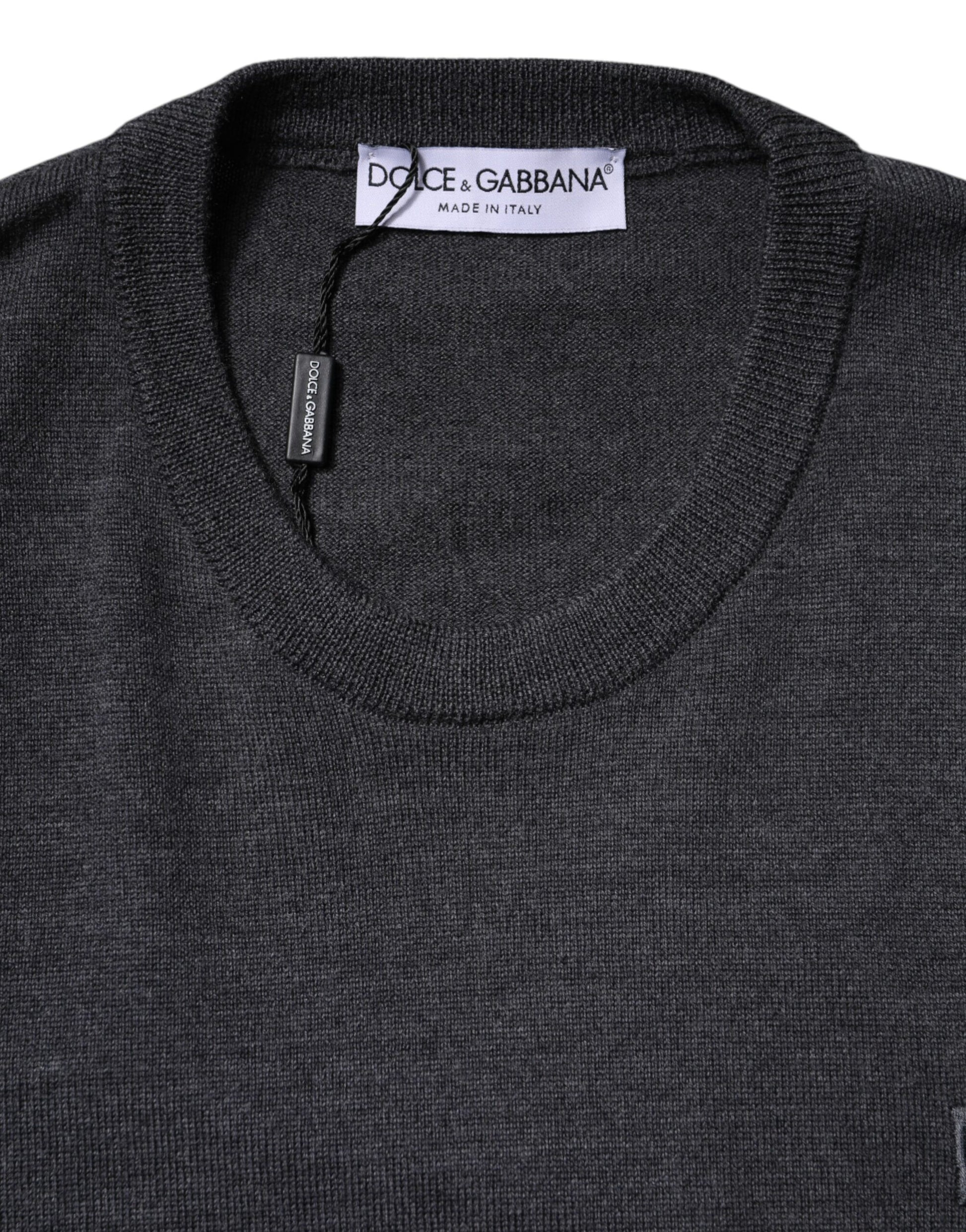 Gray Wool Logo Knitted Men Pullover Sweater