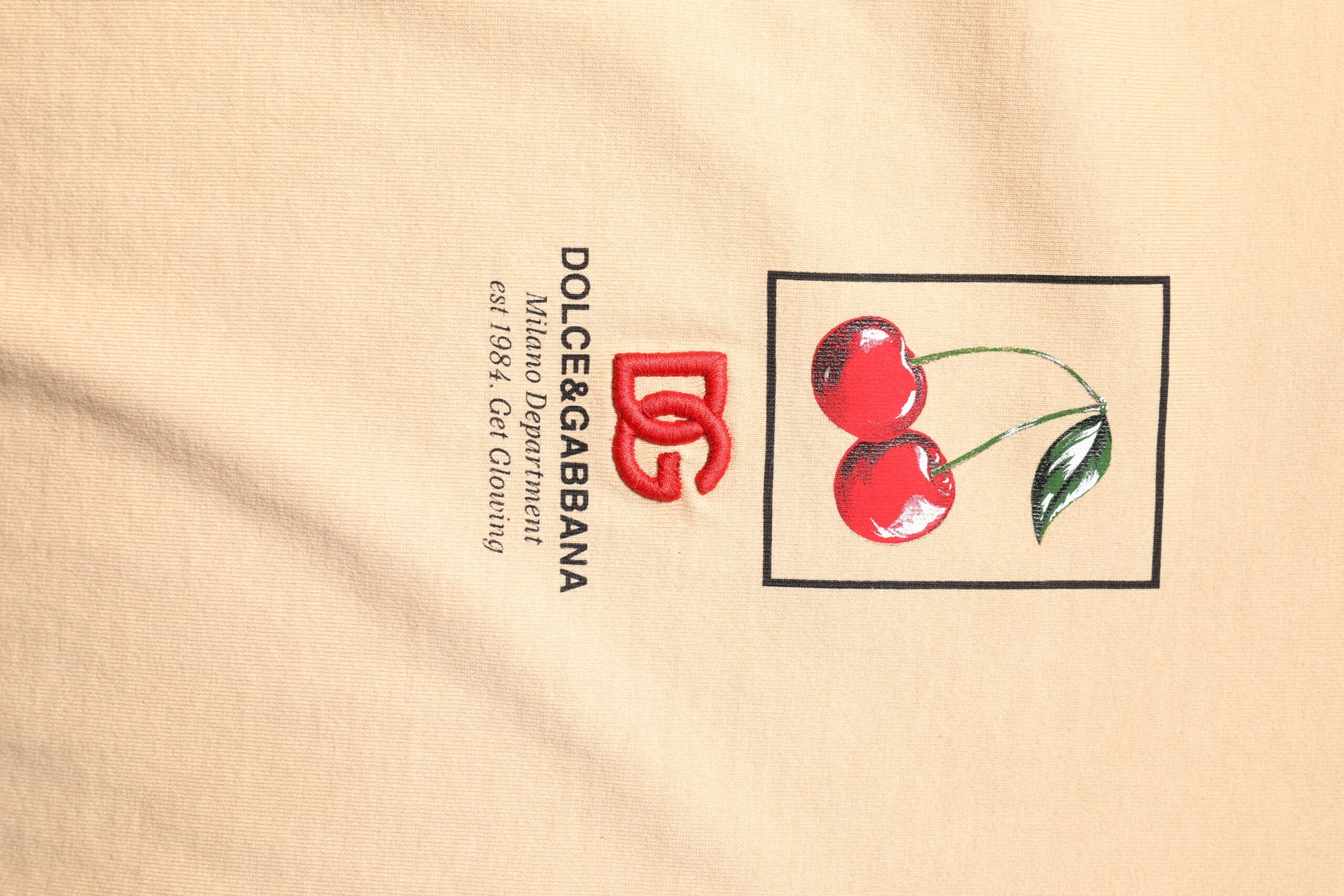 Beige Cotton Logo Print Crew Neck T-shirt