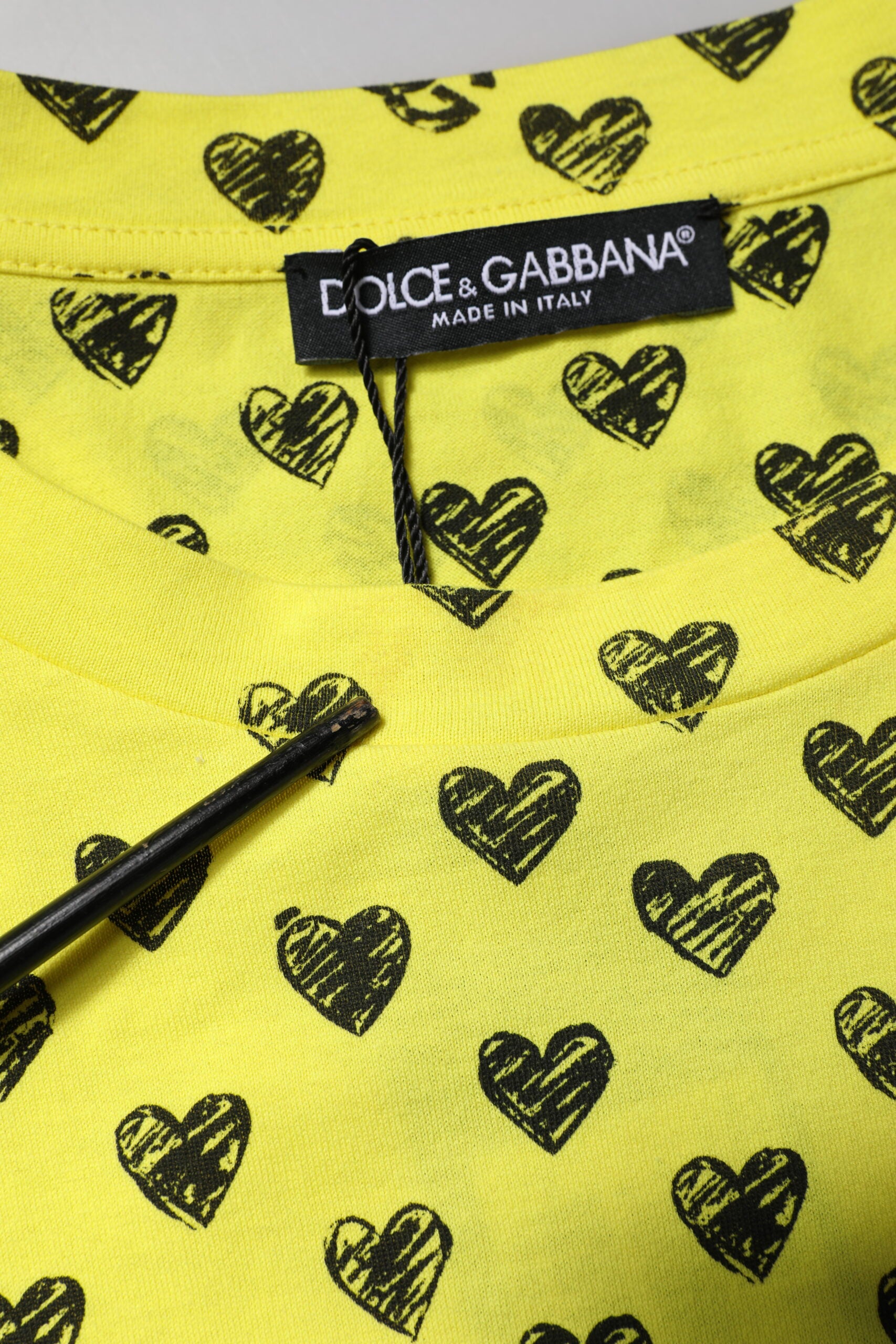 Yellow Cotton DG Heart Print Crew Neck T-shirt