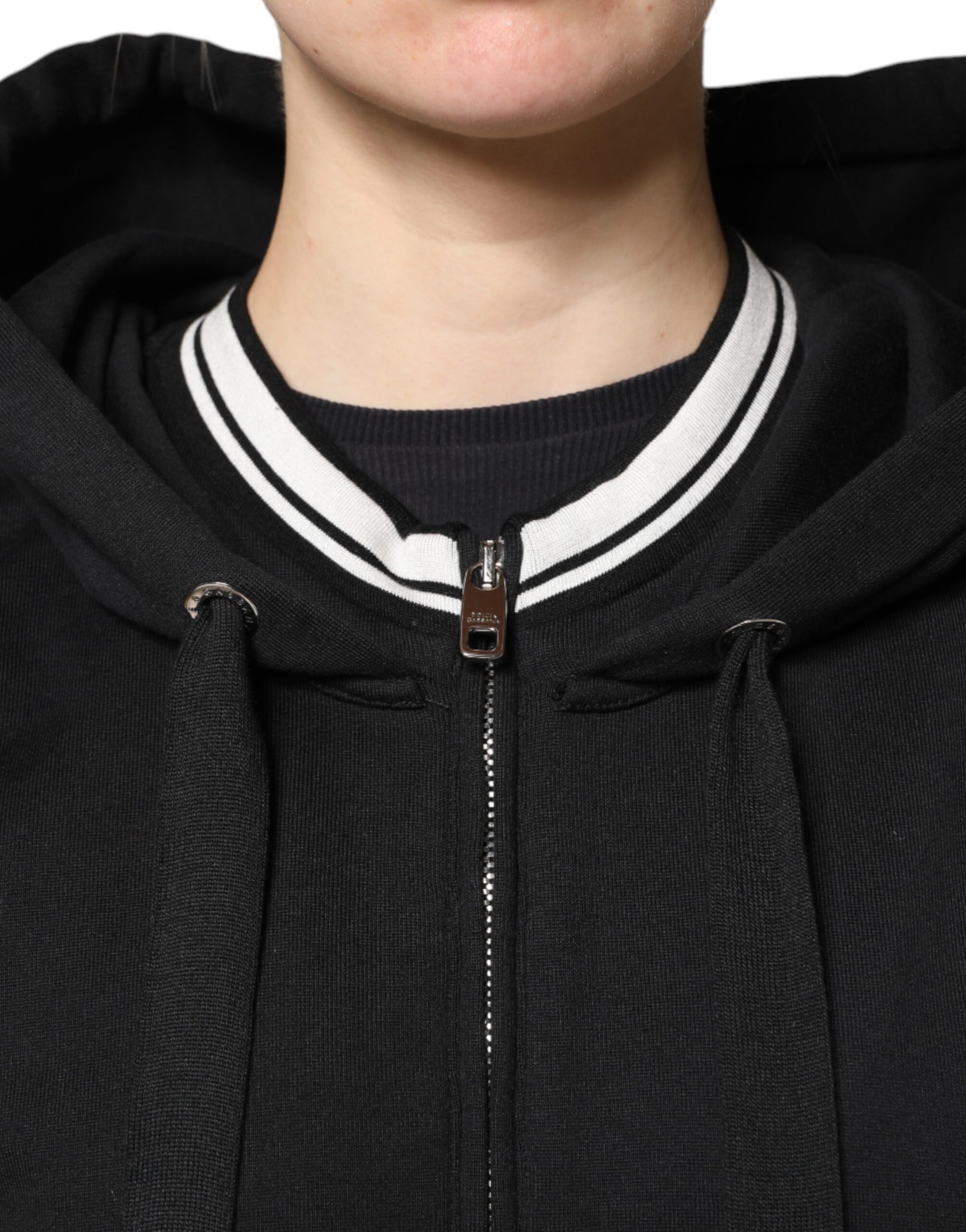 Black Cotton Hooded Full Zip Sweatshirt Sweater