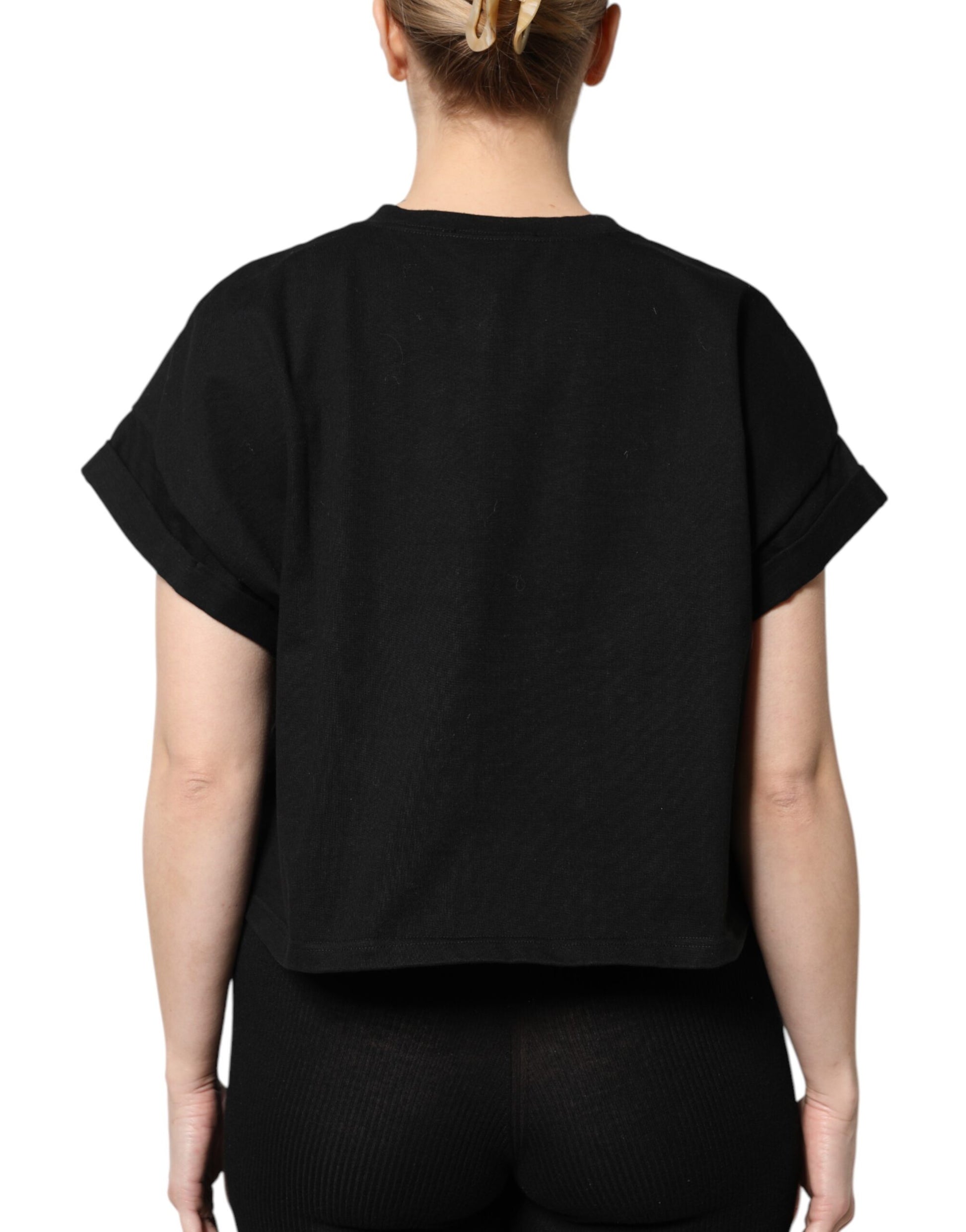 Black Cotton Printed Short Sleeves T-shirt