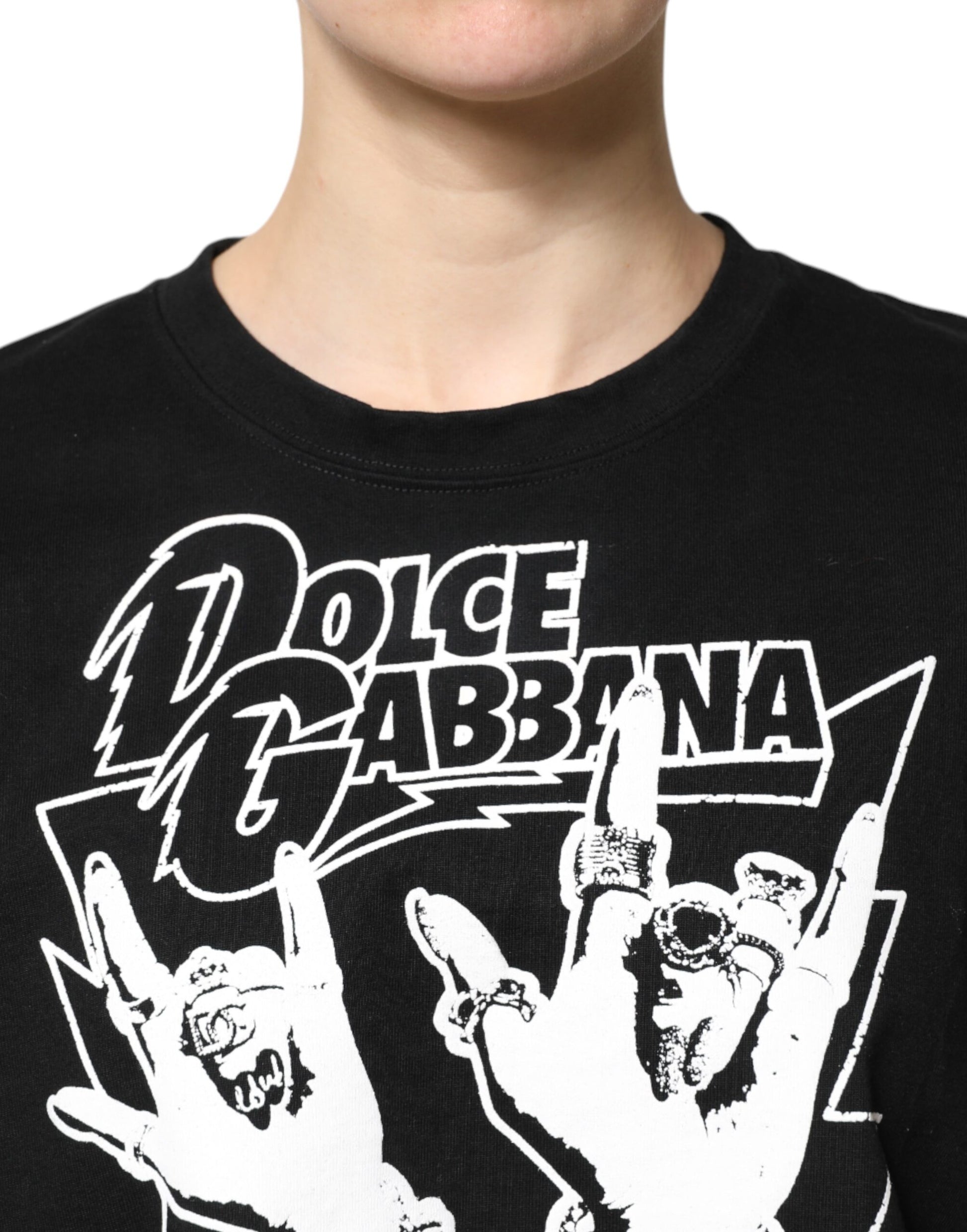 Black Cotton Printed Short Sleeves T-shirt