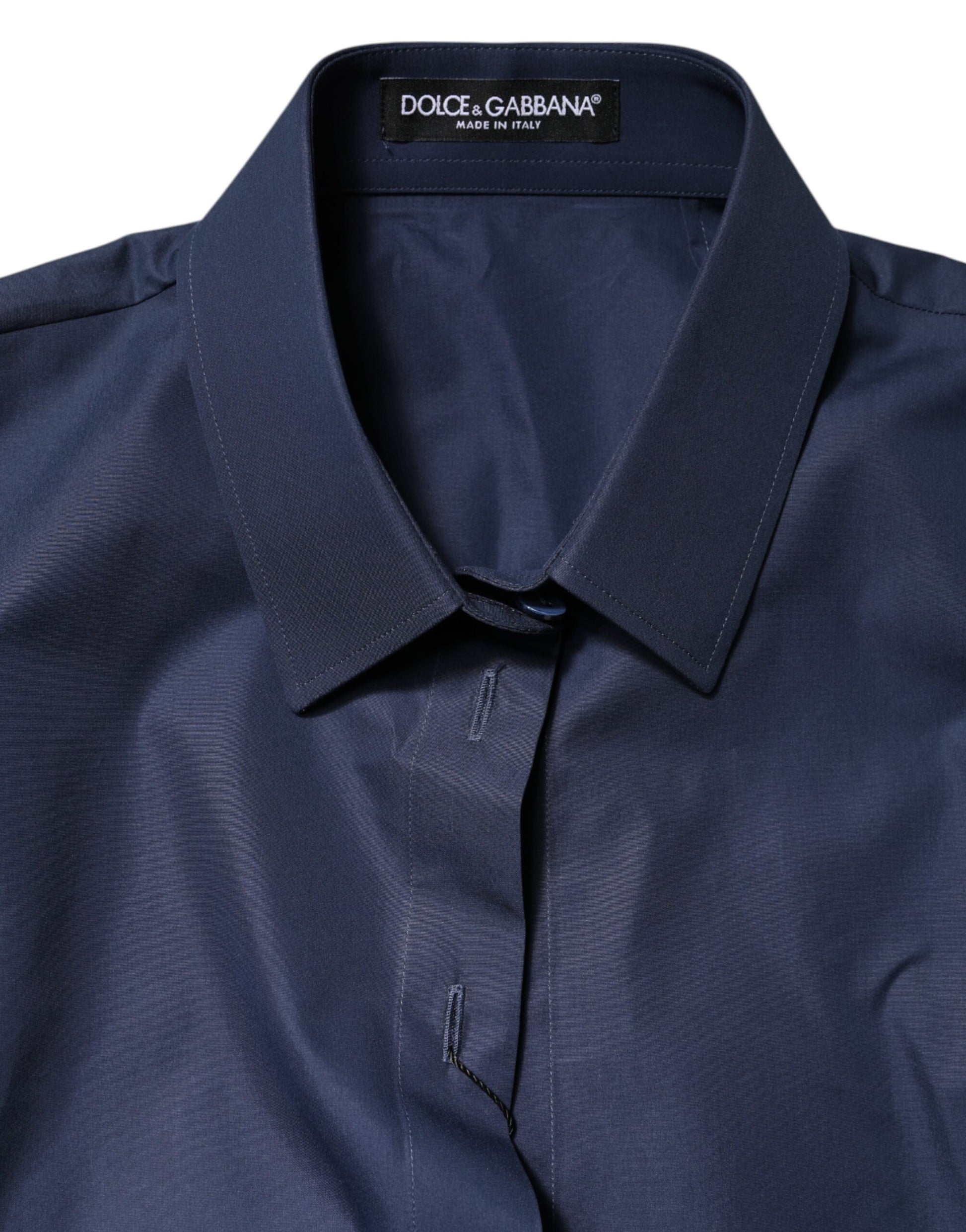 Blue Cotton Short Sleeves Button Down Top