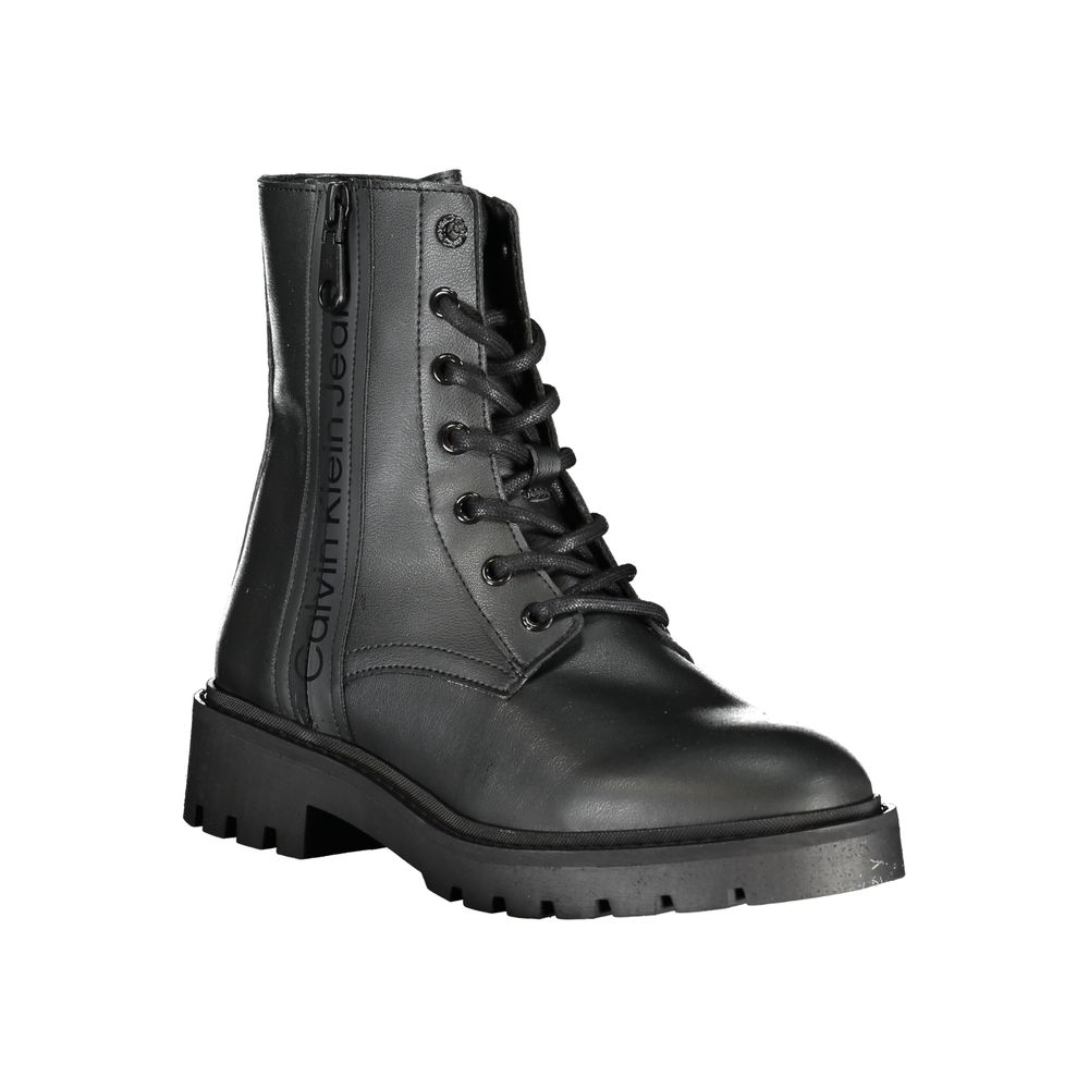 Black Polyurethane Women Ankle Boot