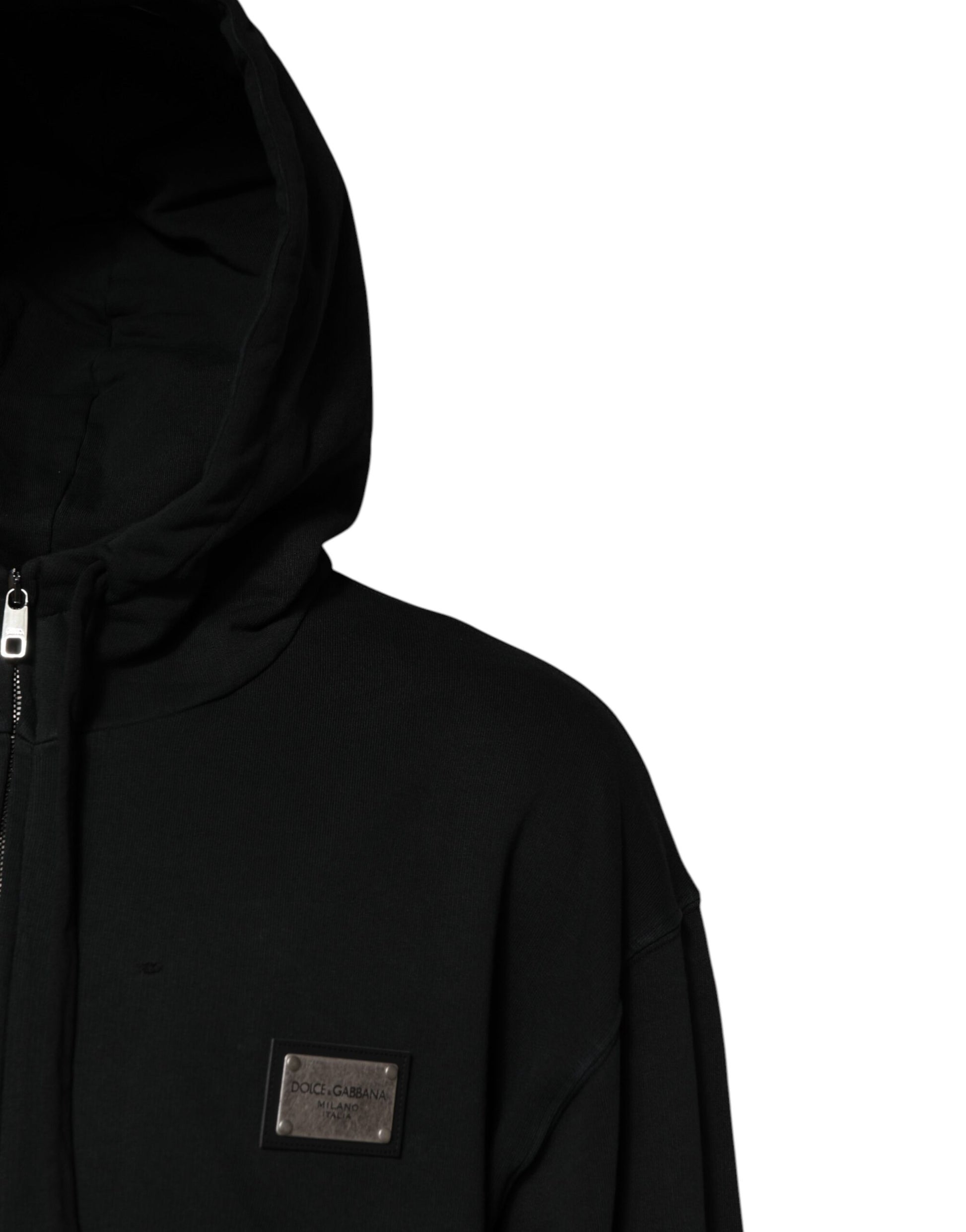 Black Logo Full Zip Hooded Men Sweatshirt Sweater