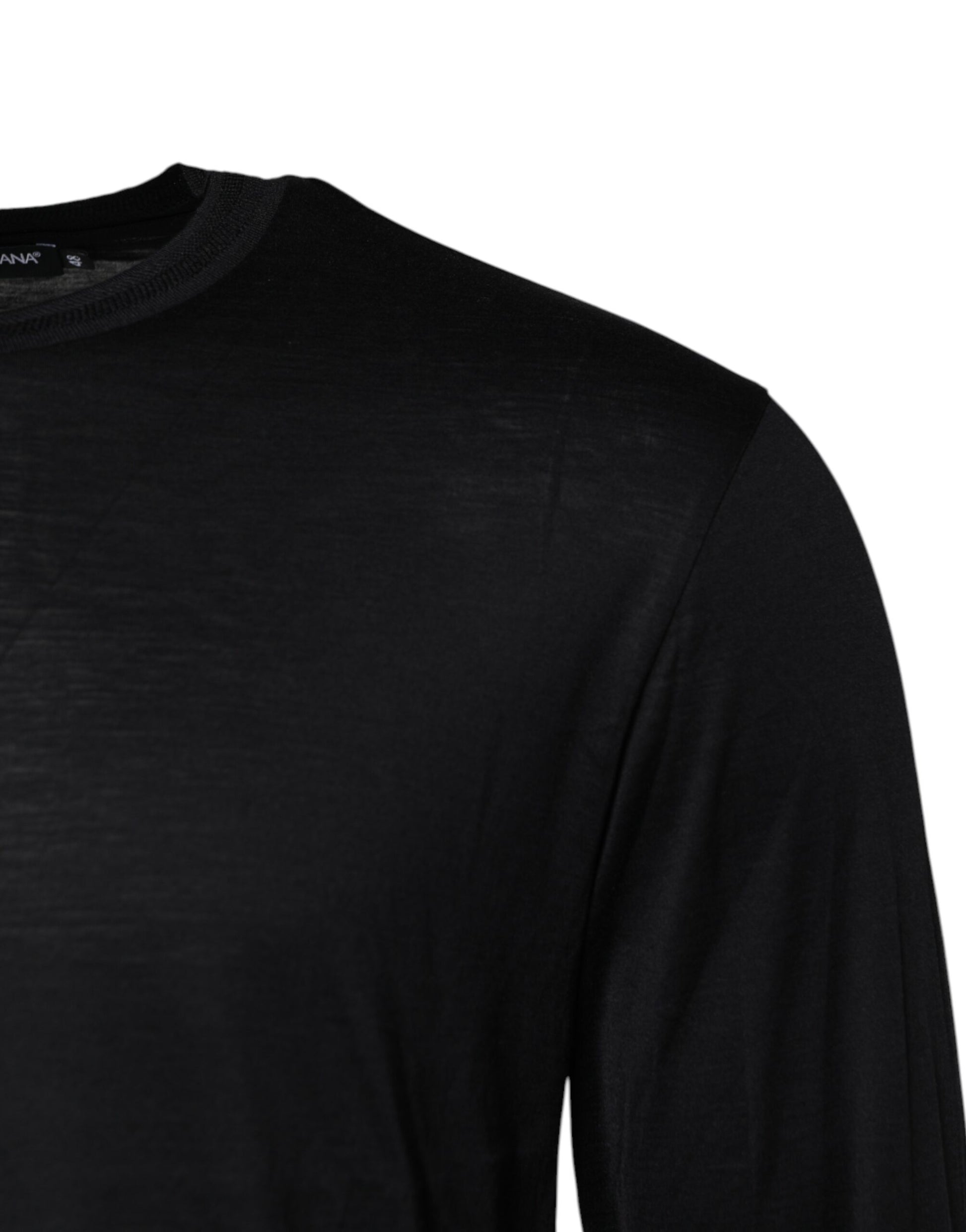 Dark Blue Silk Crew Neck Men Pullover Sweater