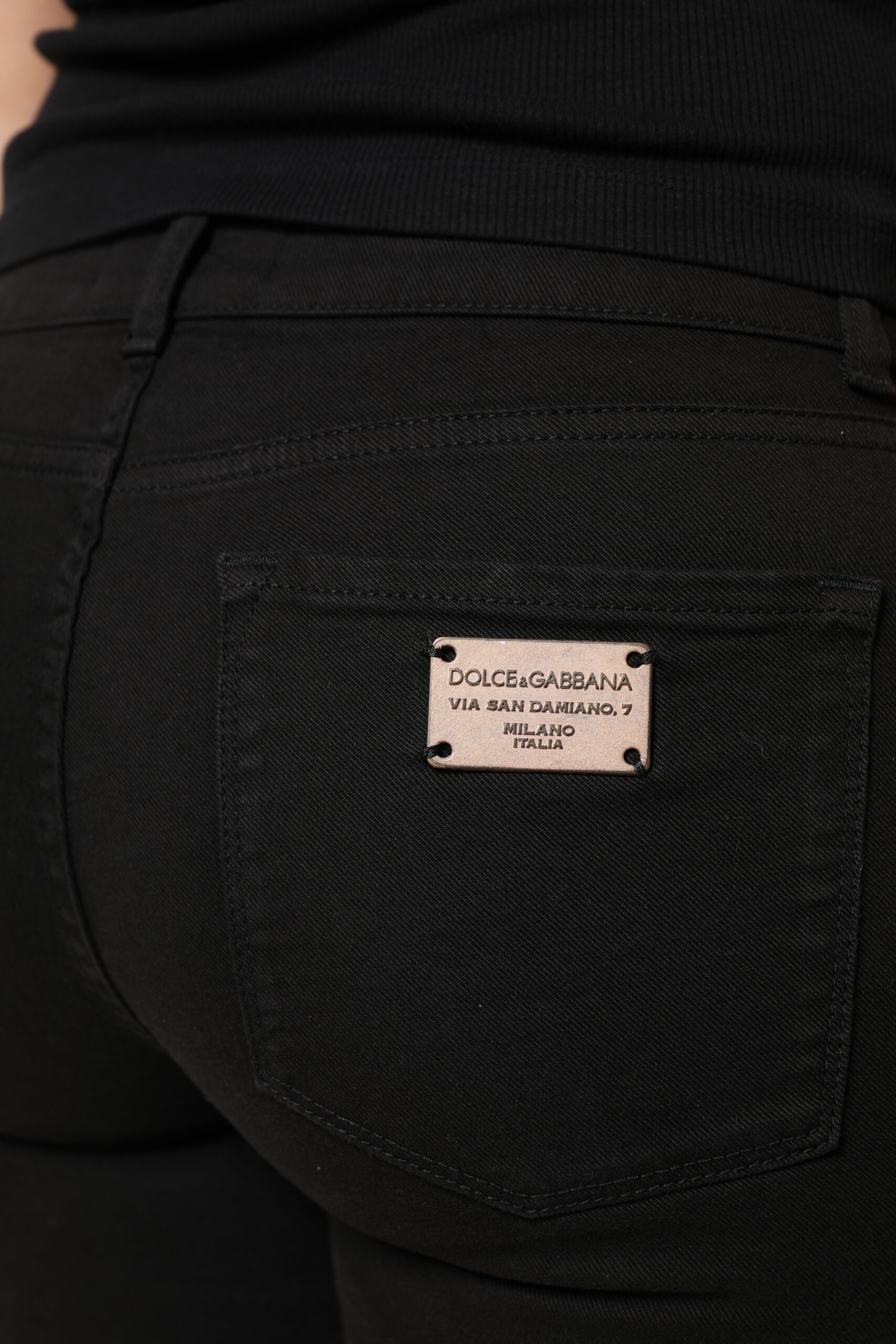 Black Cotton Logo Mid Waist Skinny Denim Jeans