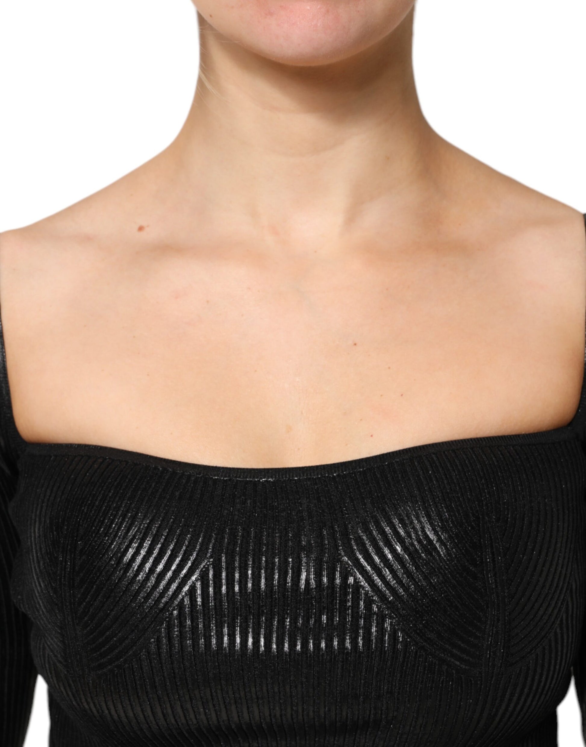 Black Viscose Long Sleeves Fitted Blouse Top