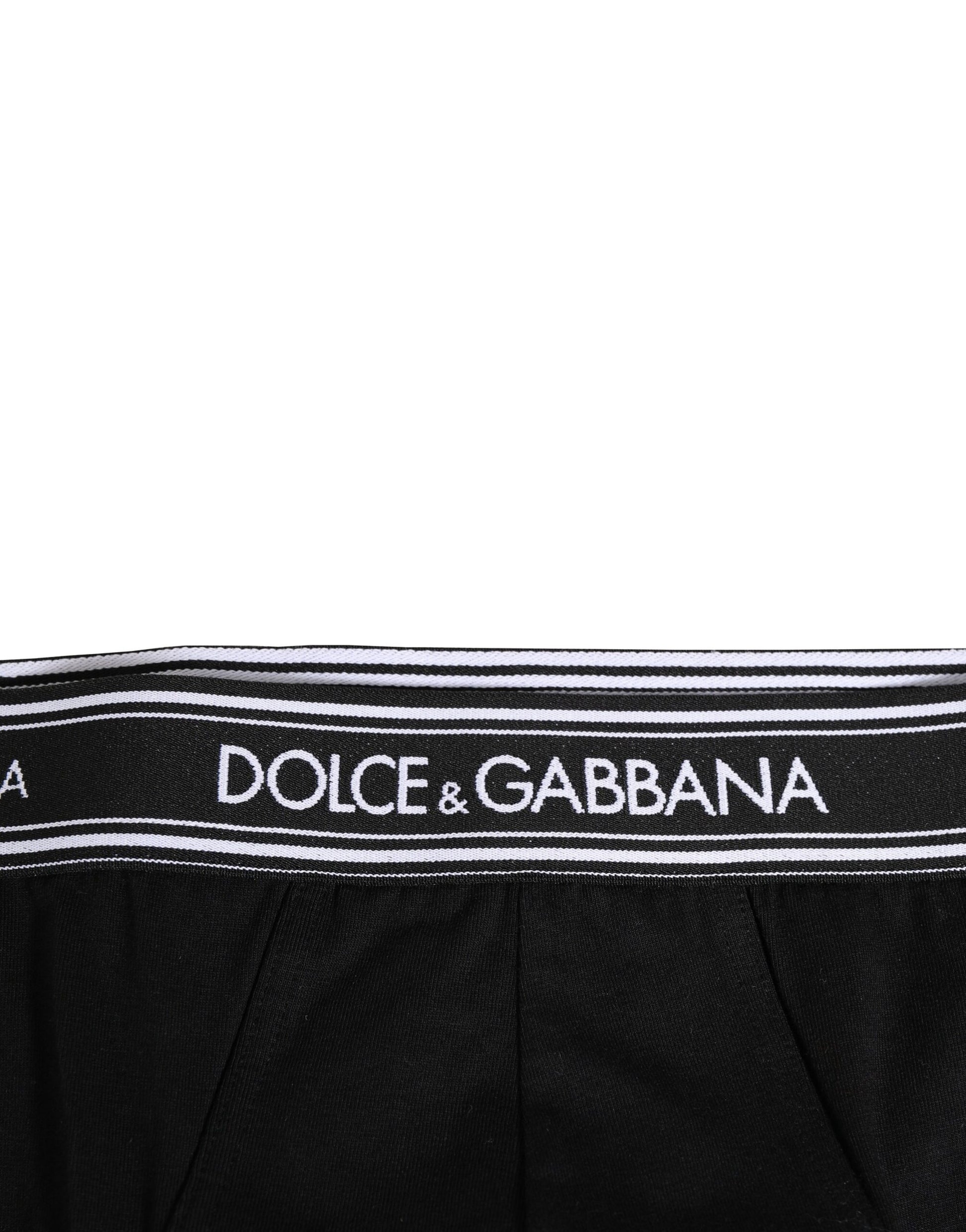 Black Cotton Stretch Logo Print Brief Underwear