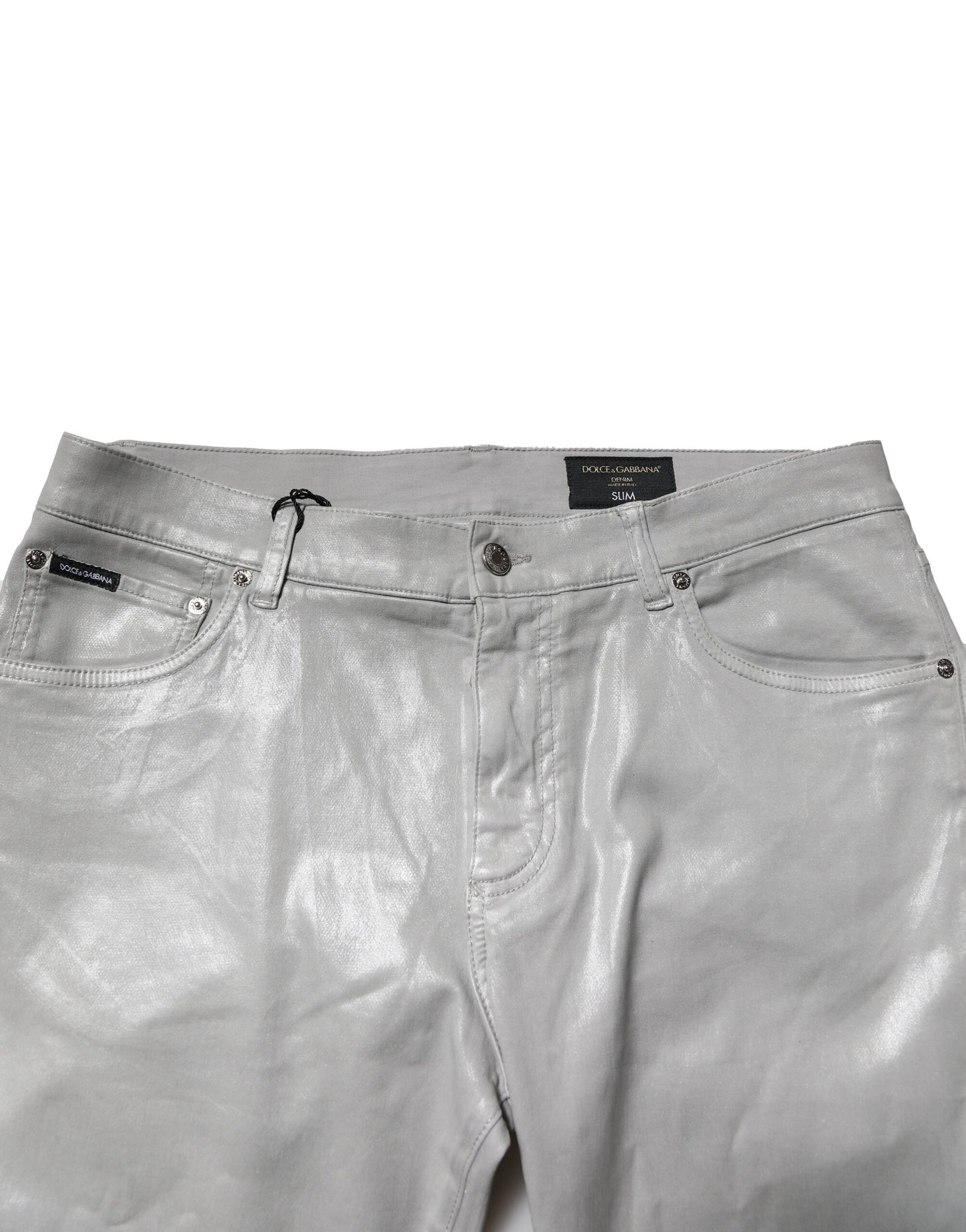 Silver Cotton Stretch Slim Denim Jeans