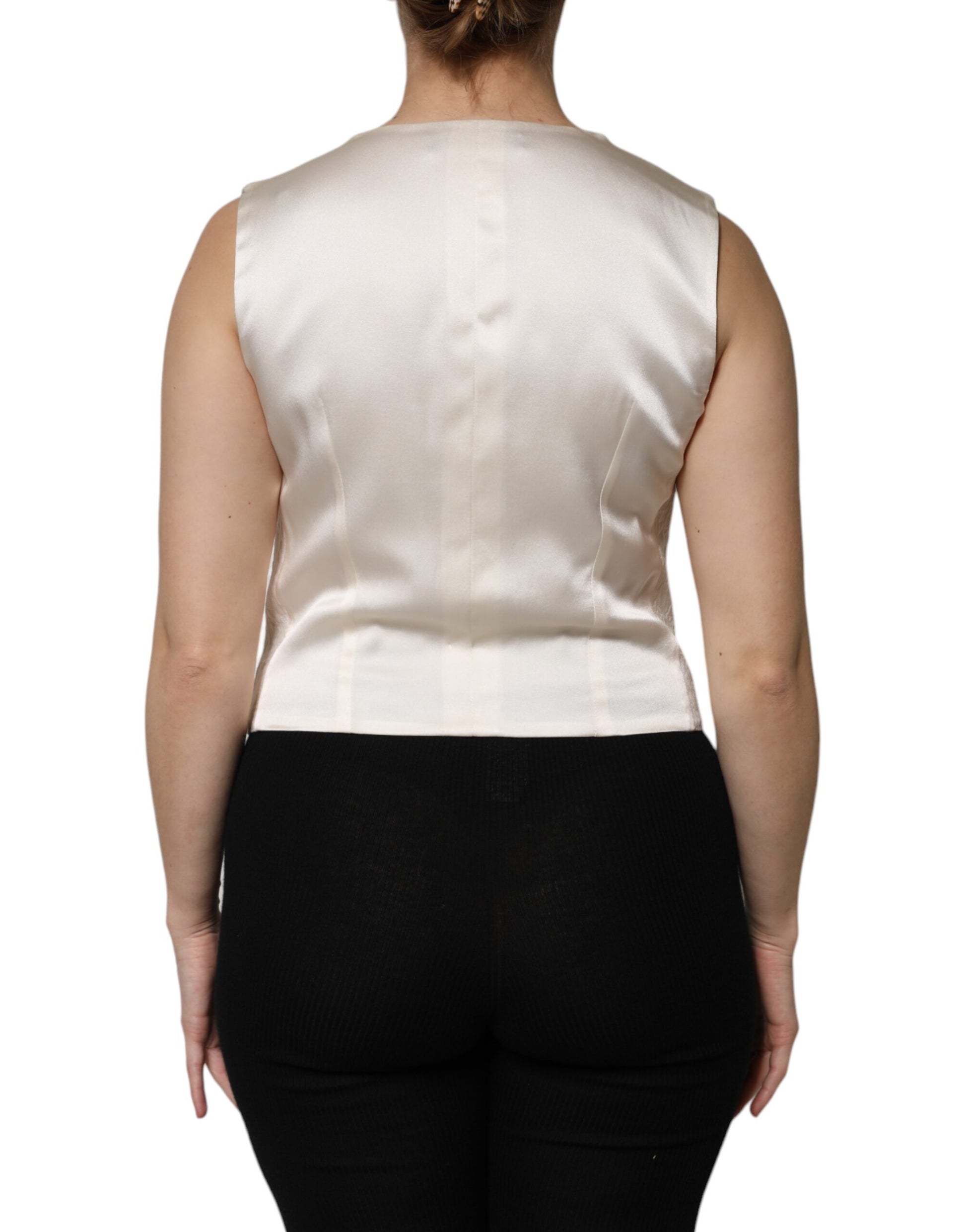 Ivory Cotton Button Down Sleeveless Vest Top