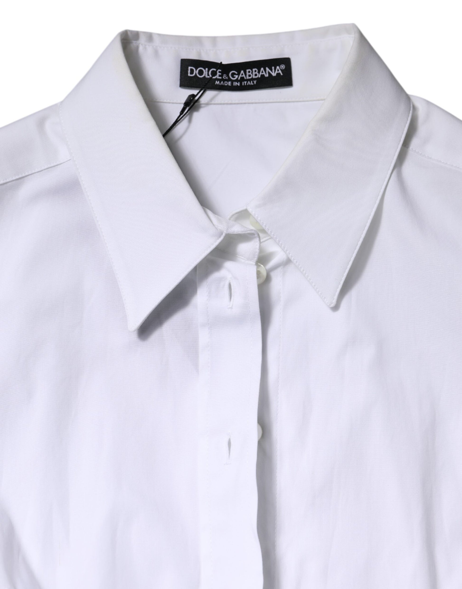 White Cotton Collared Long Sleeves Blouse Top