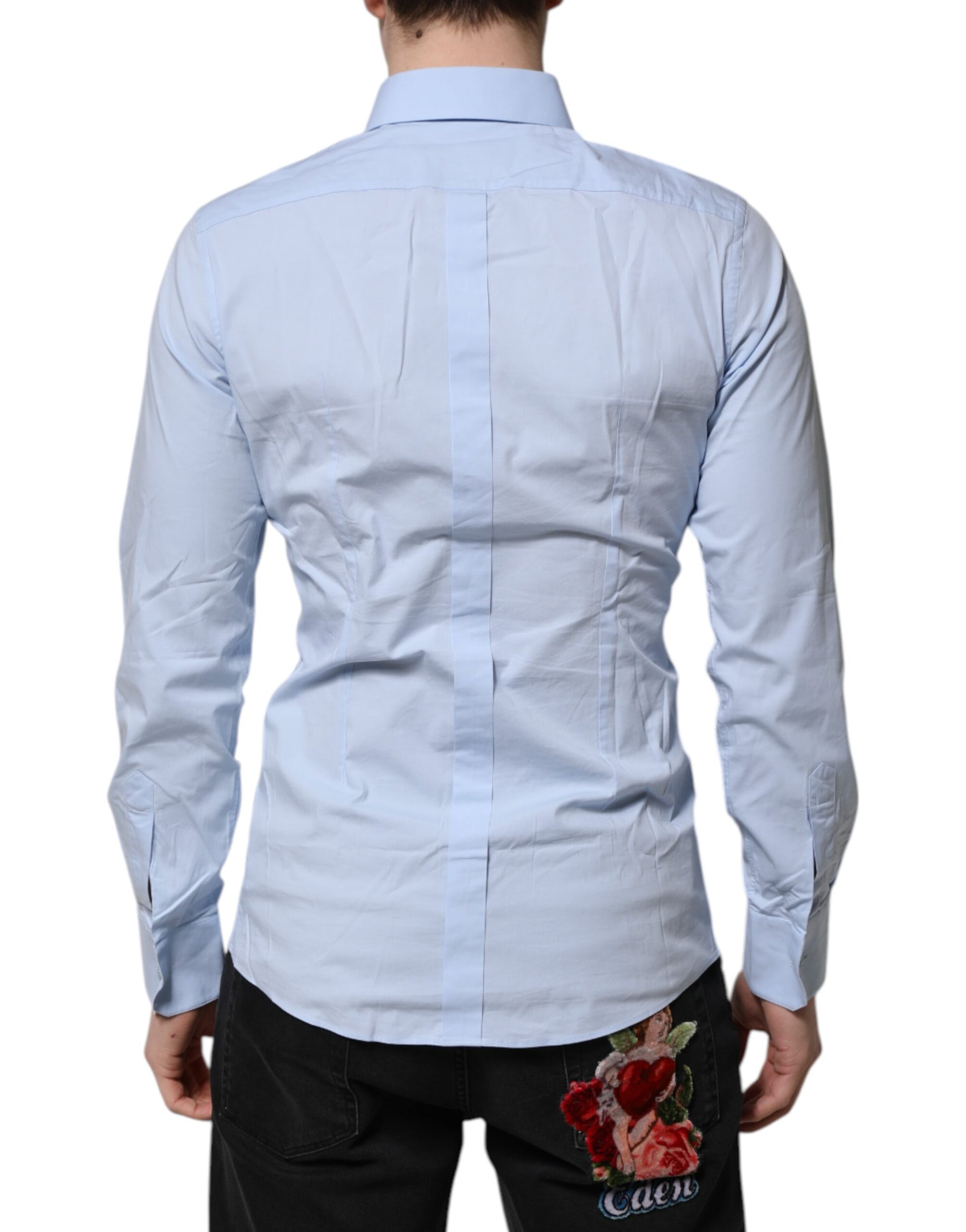 Sky Blue Cotton GOLD Long Sleeves Dress Shirt
