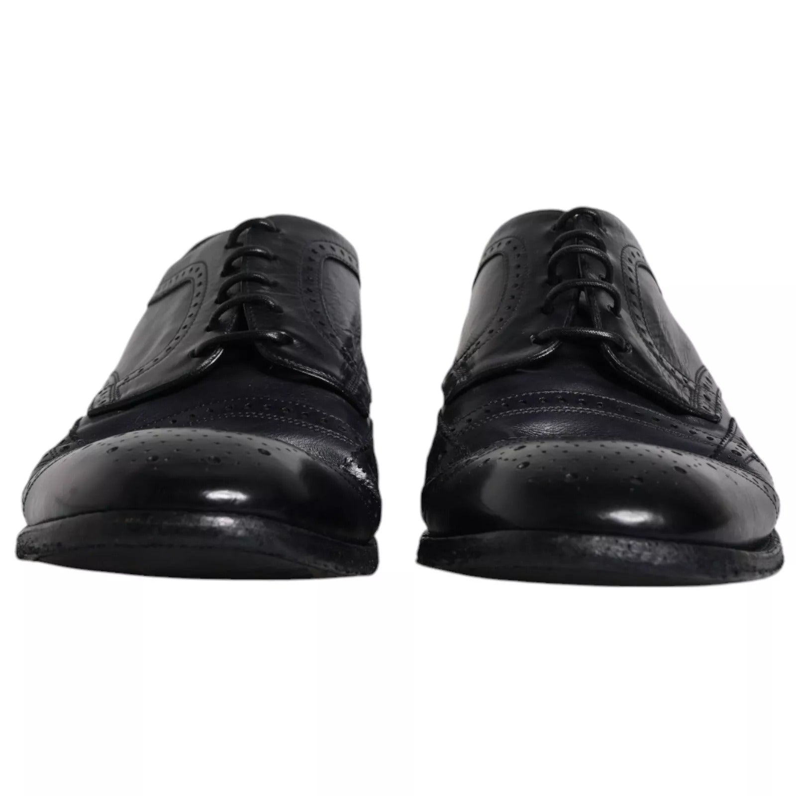 Dark Blue Leather Derby Wingtip Formal Shoes