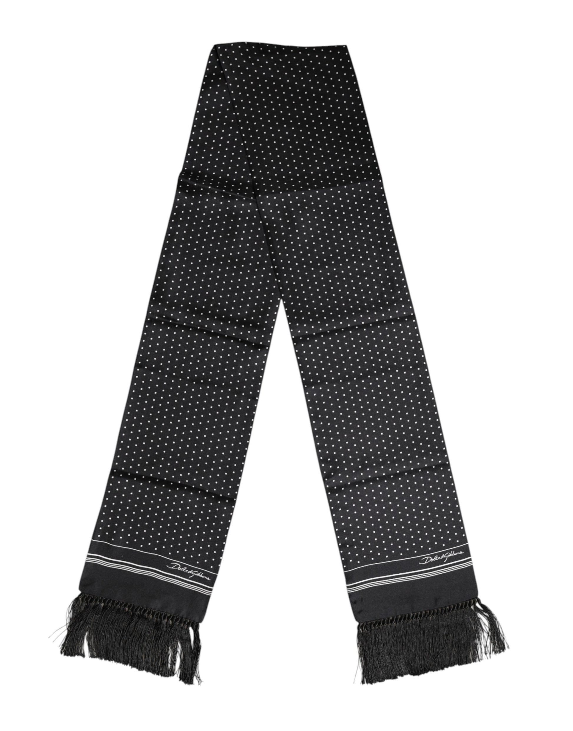 Black White Polka Dot Fringes Foulard Scarf