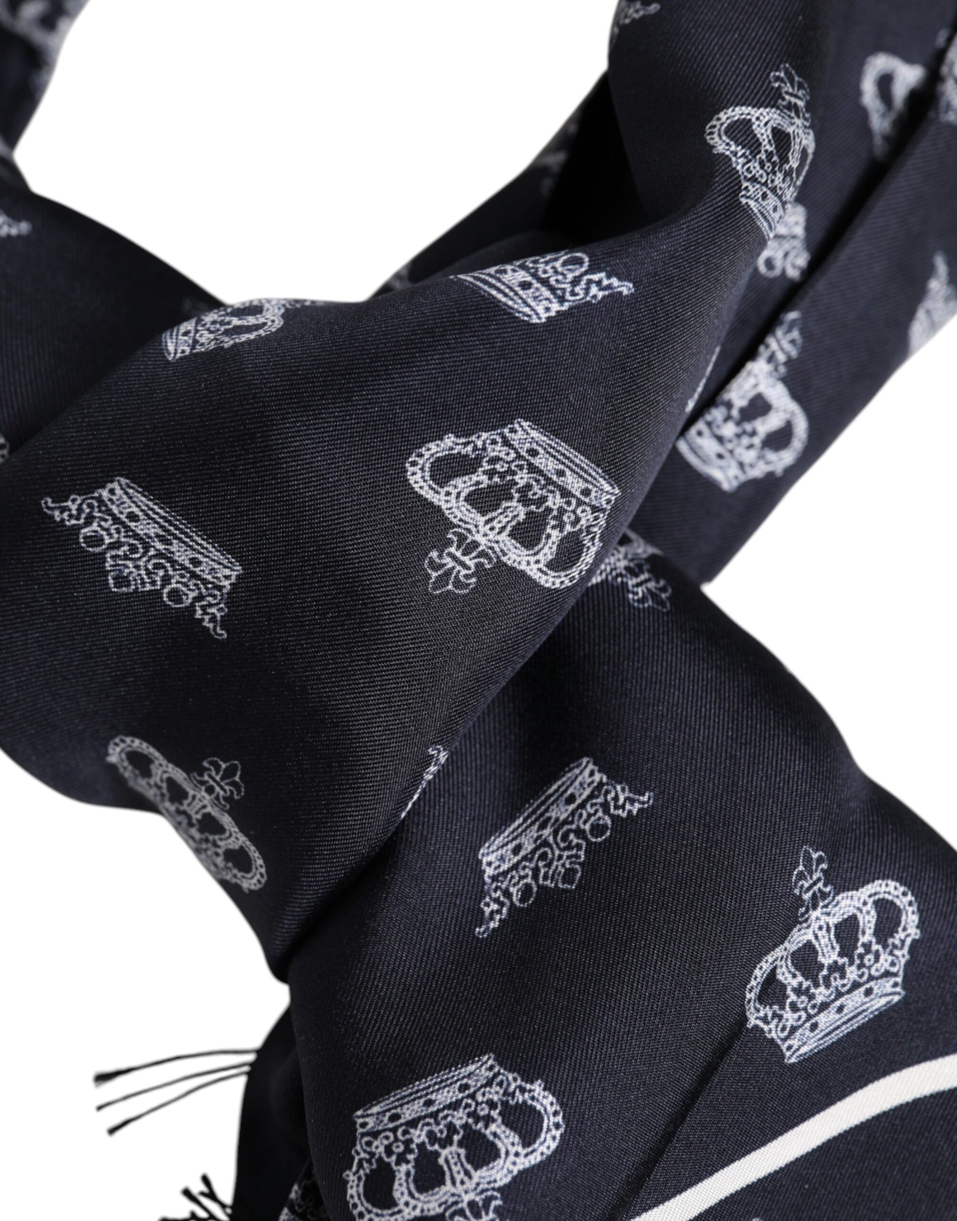 Black Silk Crown Fringes Men Foulard Scarf