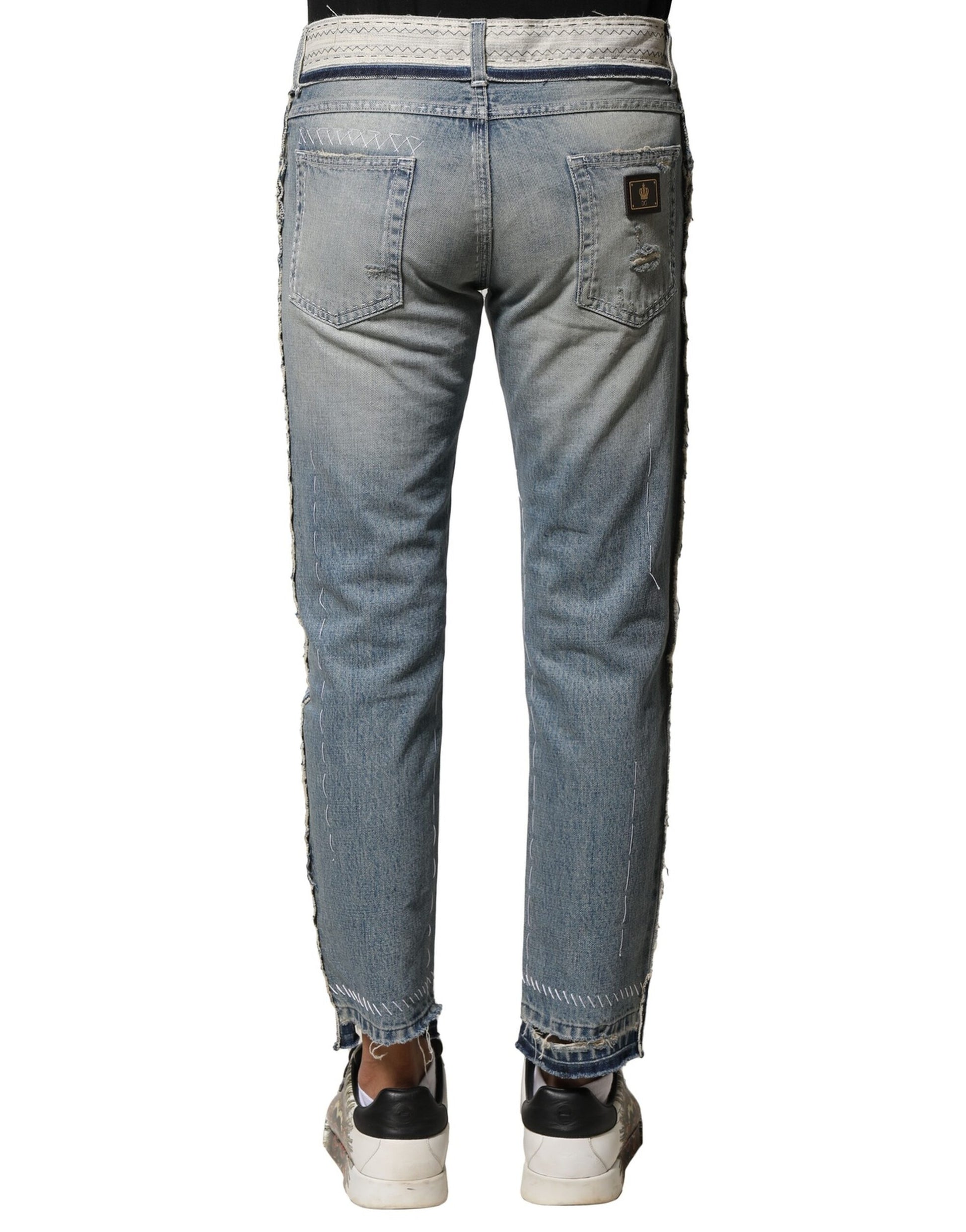 Light Blue Tattered Straight Men Denim Jeans