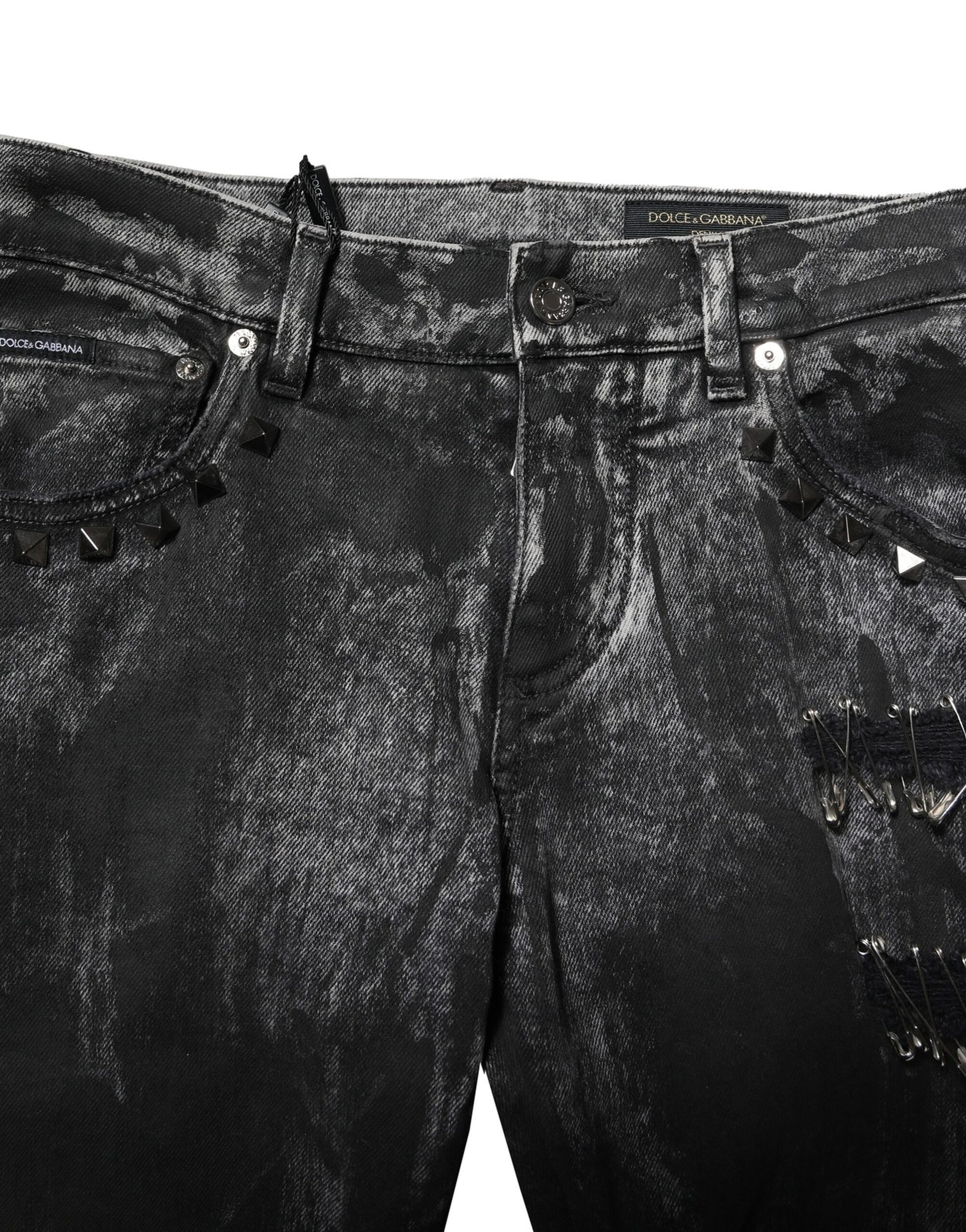 Black Washed Embellished Skinny Denim Jeans