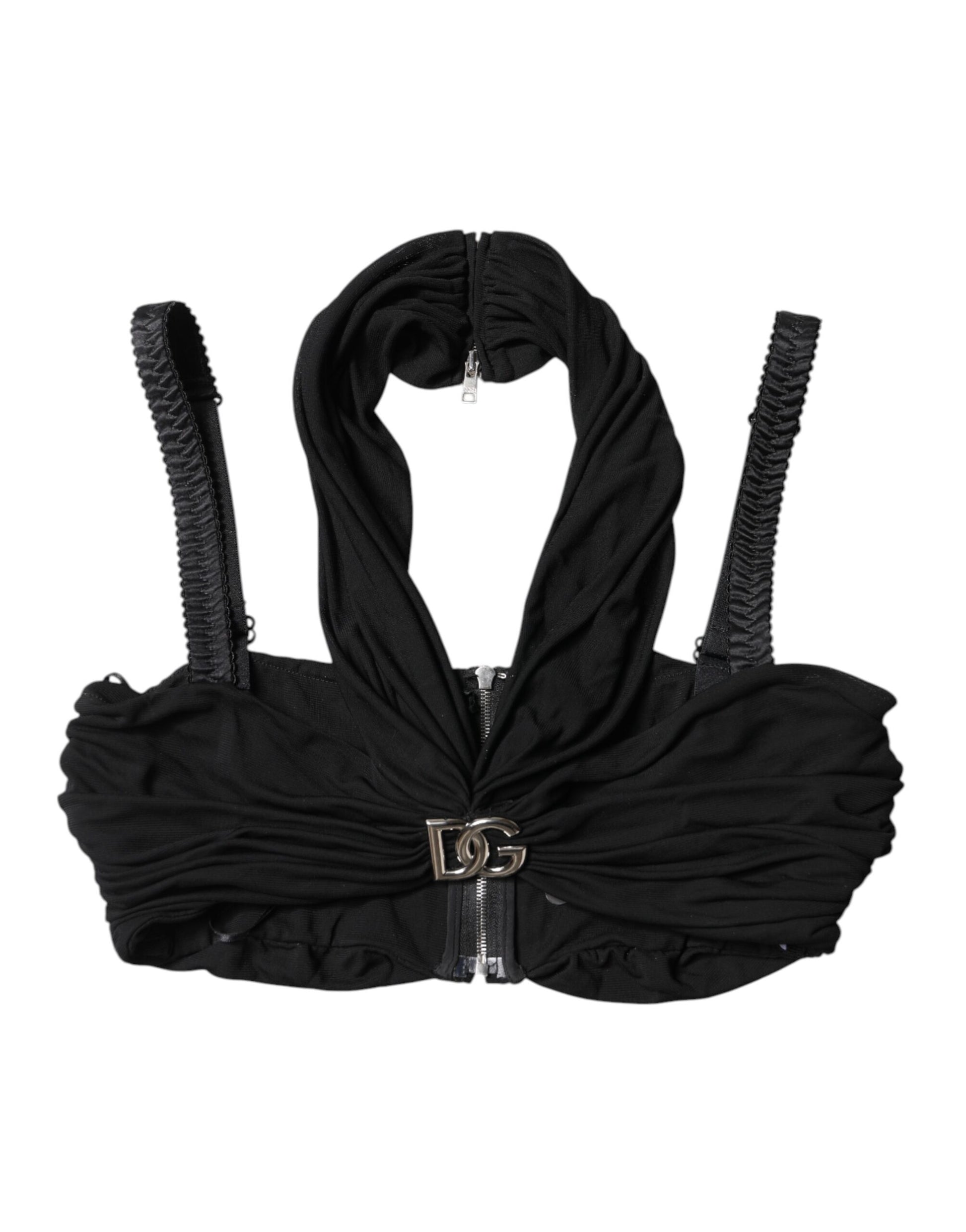 Black Cropped Viscose Halter Bustier Top
