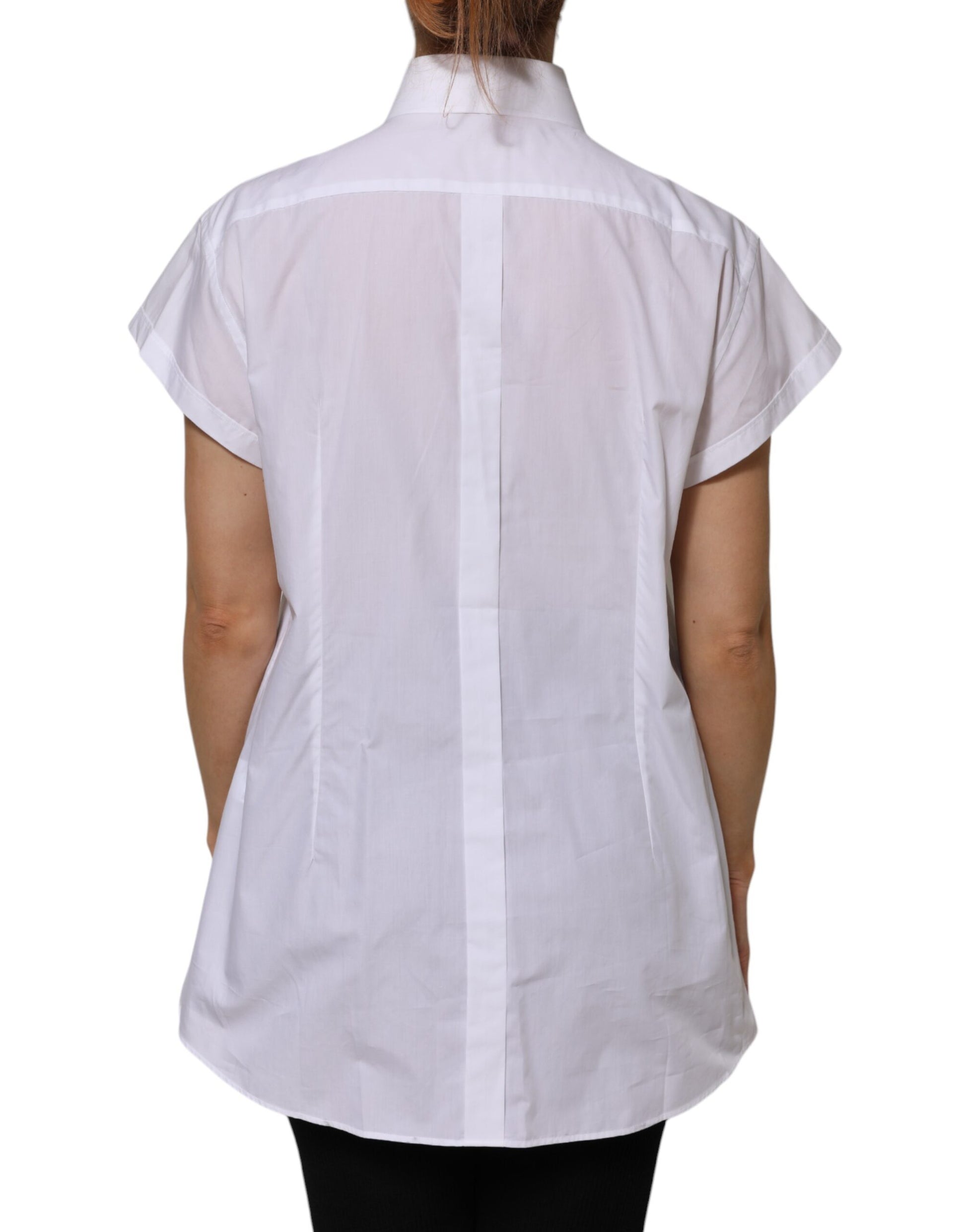 White Cotton Collared Short Sleeves Top