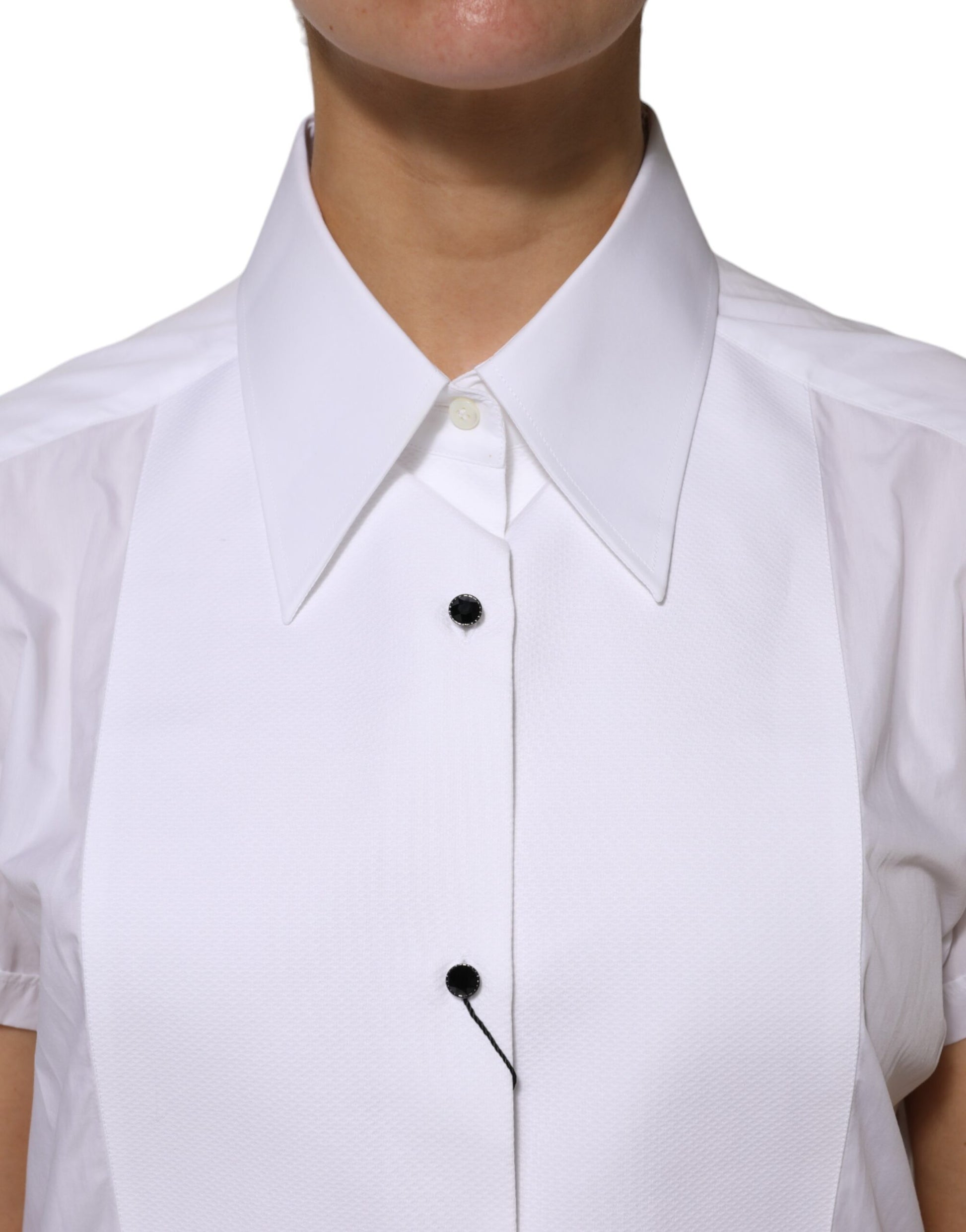 White Cotton Collared Short Sleeves Top