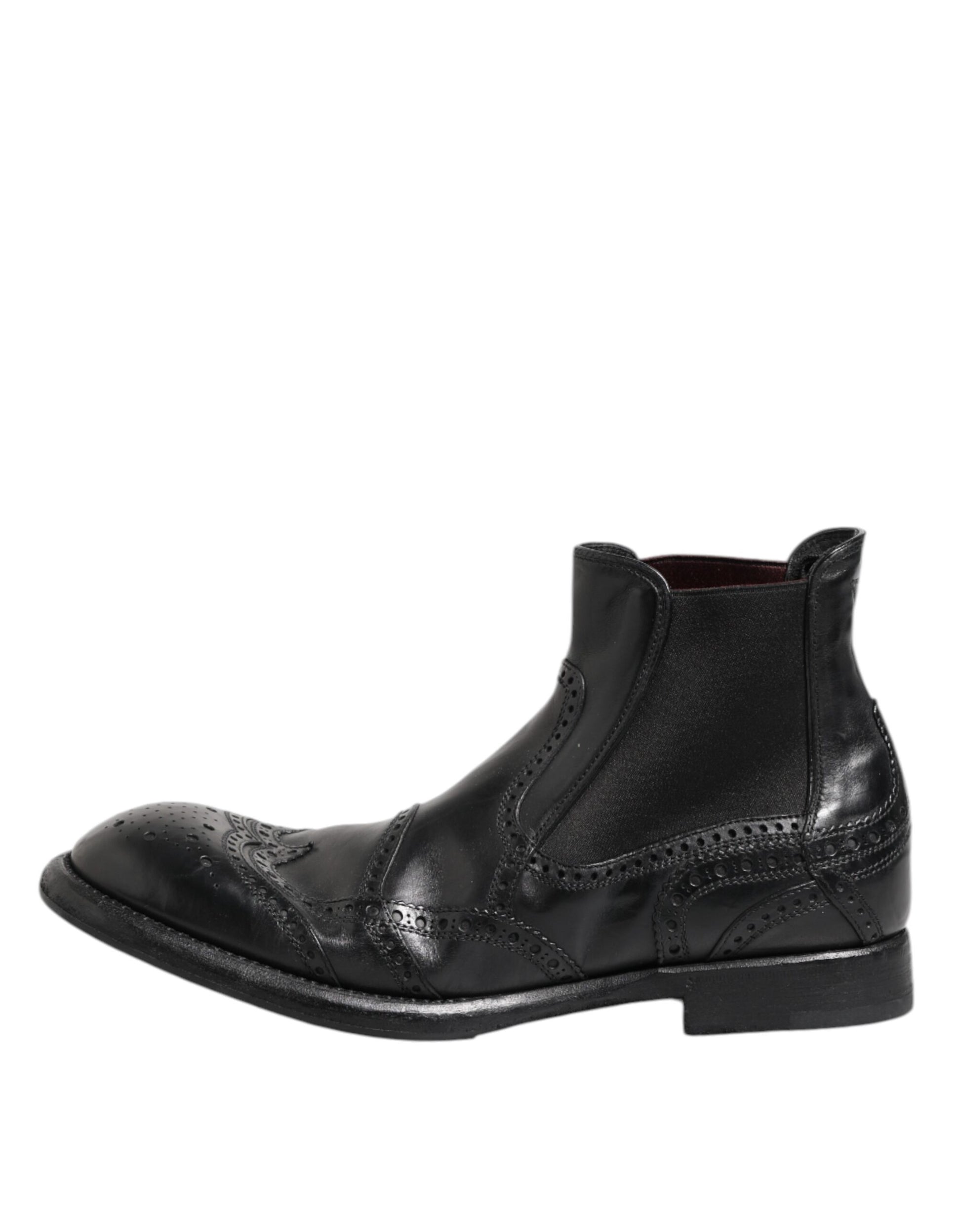 Black Leather Ankle Boots Slip On Shoes