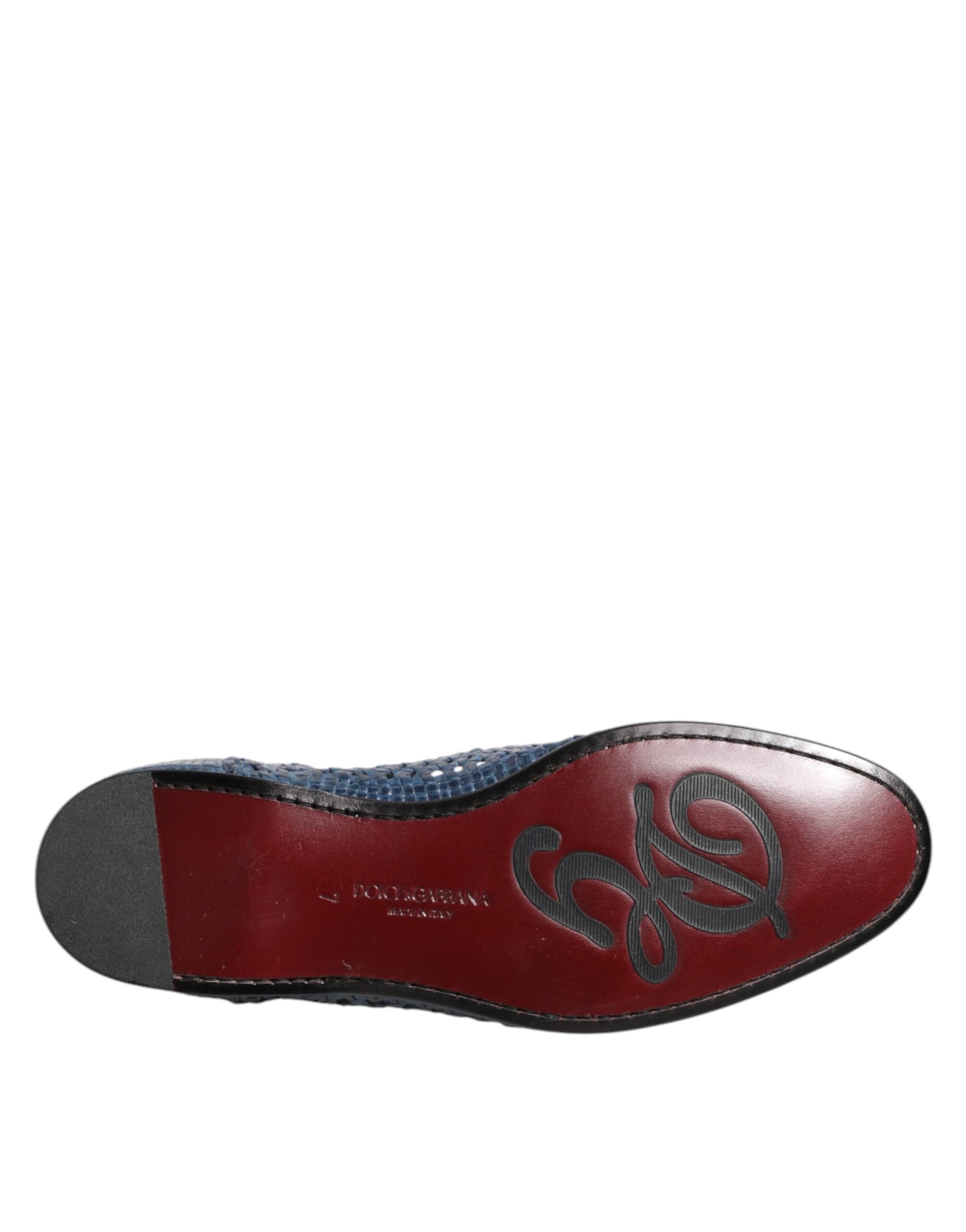 Blue Woven Leather Slip On Loafers Shoes