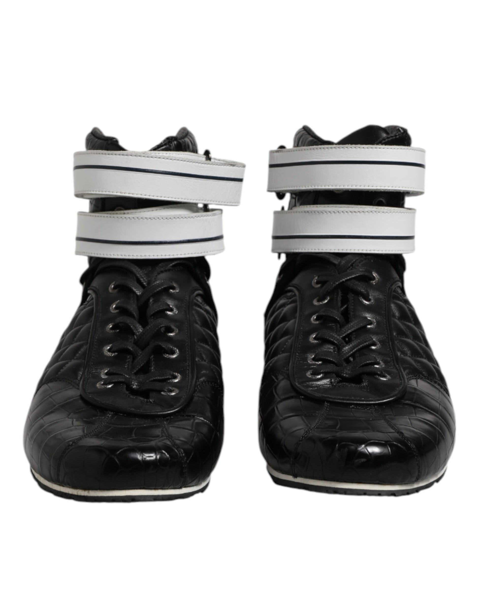 Black Quilted Leather Lace Up Sneakers Shoes