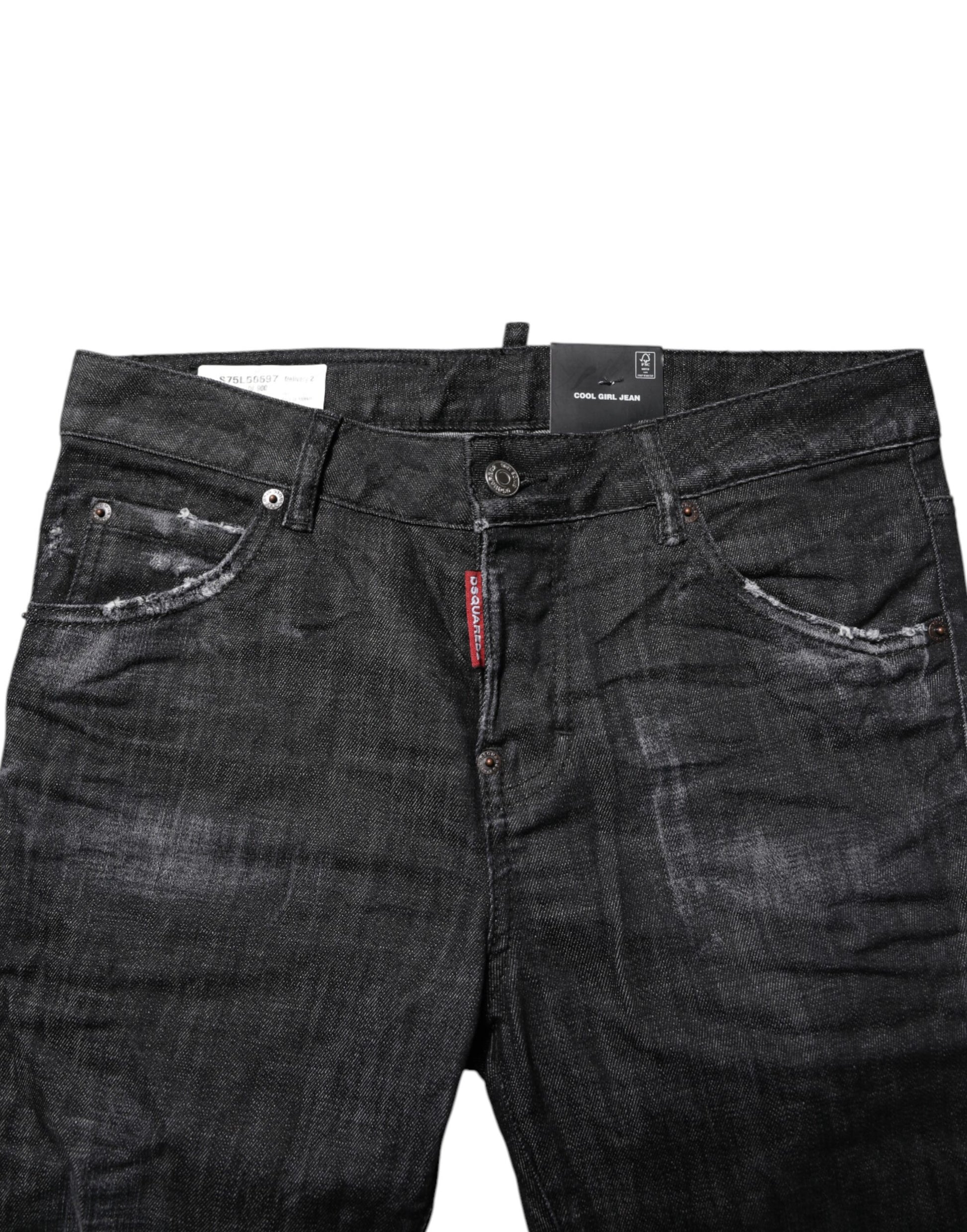 Black Washed Cotton Mid Waist Skinny Jeans