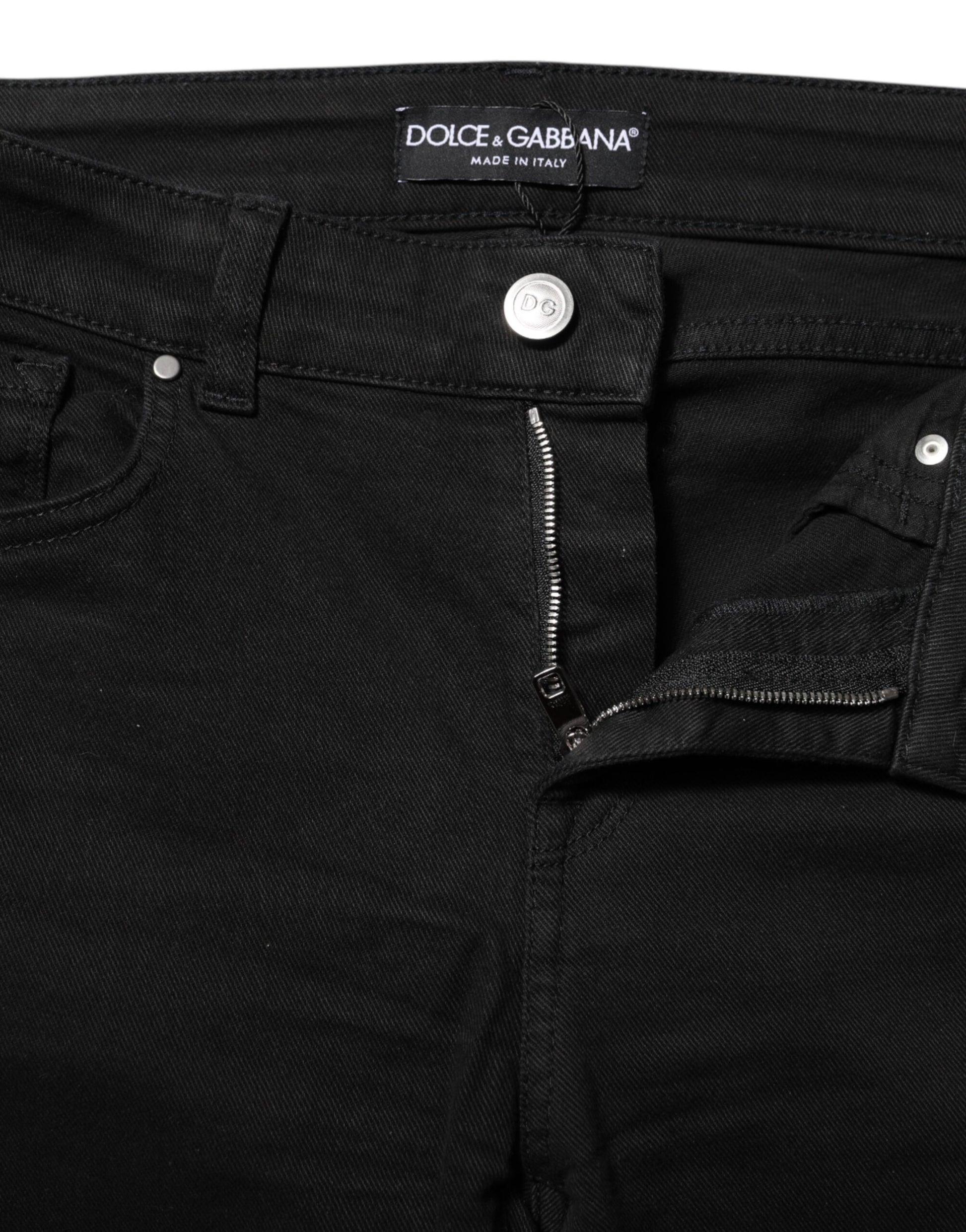 Black Cotton Skinny Mid Waisted Denim Jeans