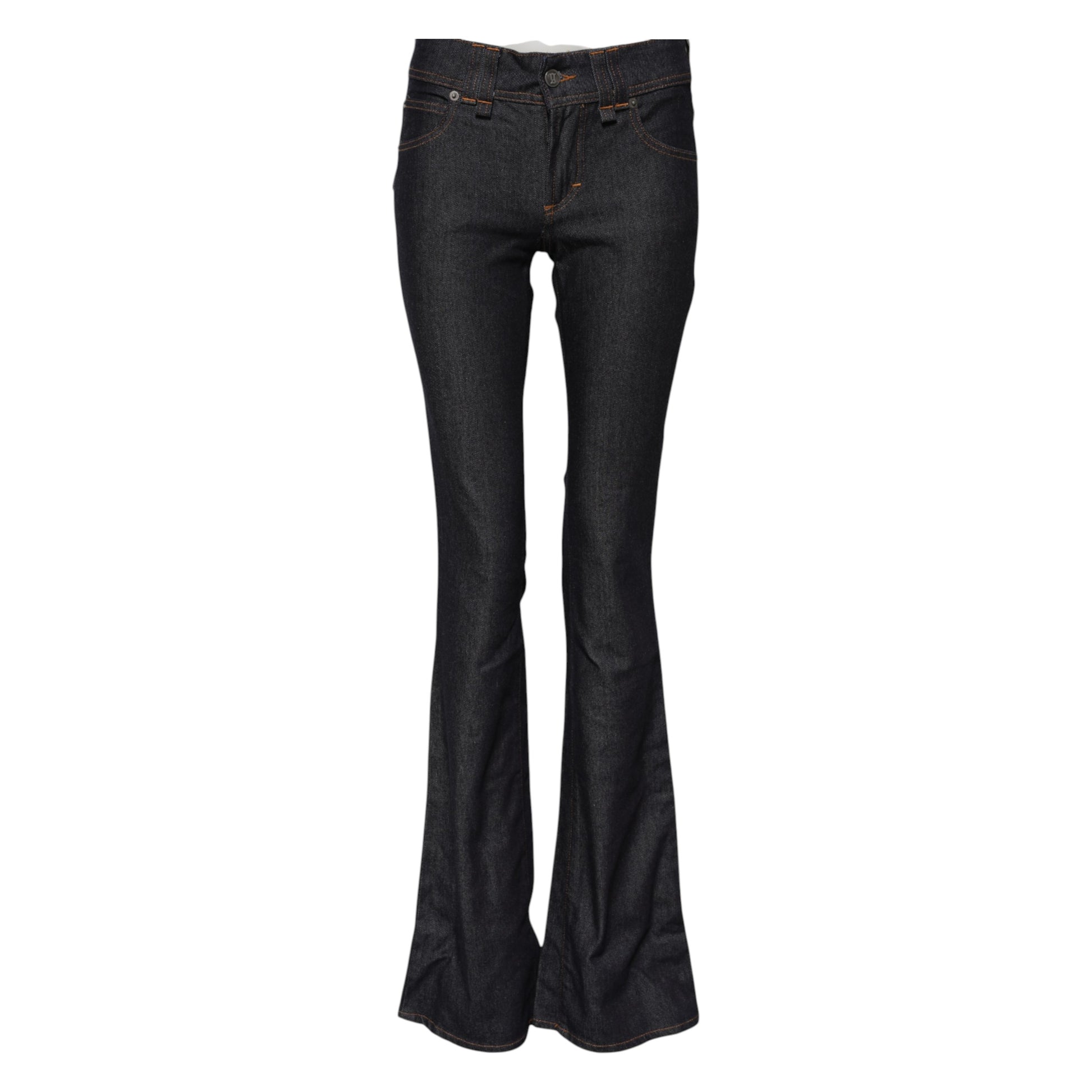 Blue Mid Waist Cotton Wide Leg Denim Jeans