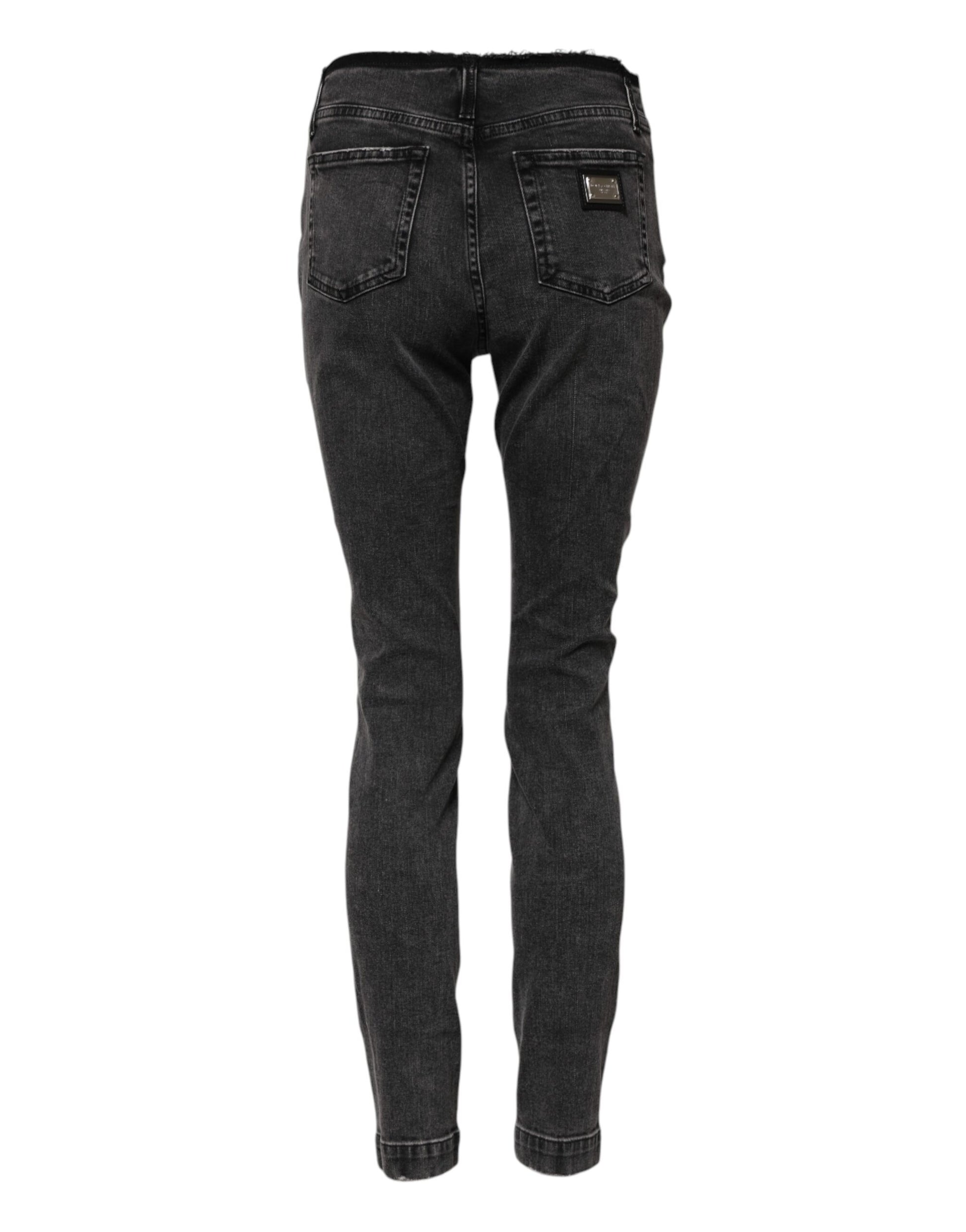 Gray Skinny Cotton Mid Waisted Denim Jeans