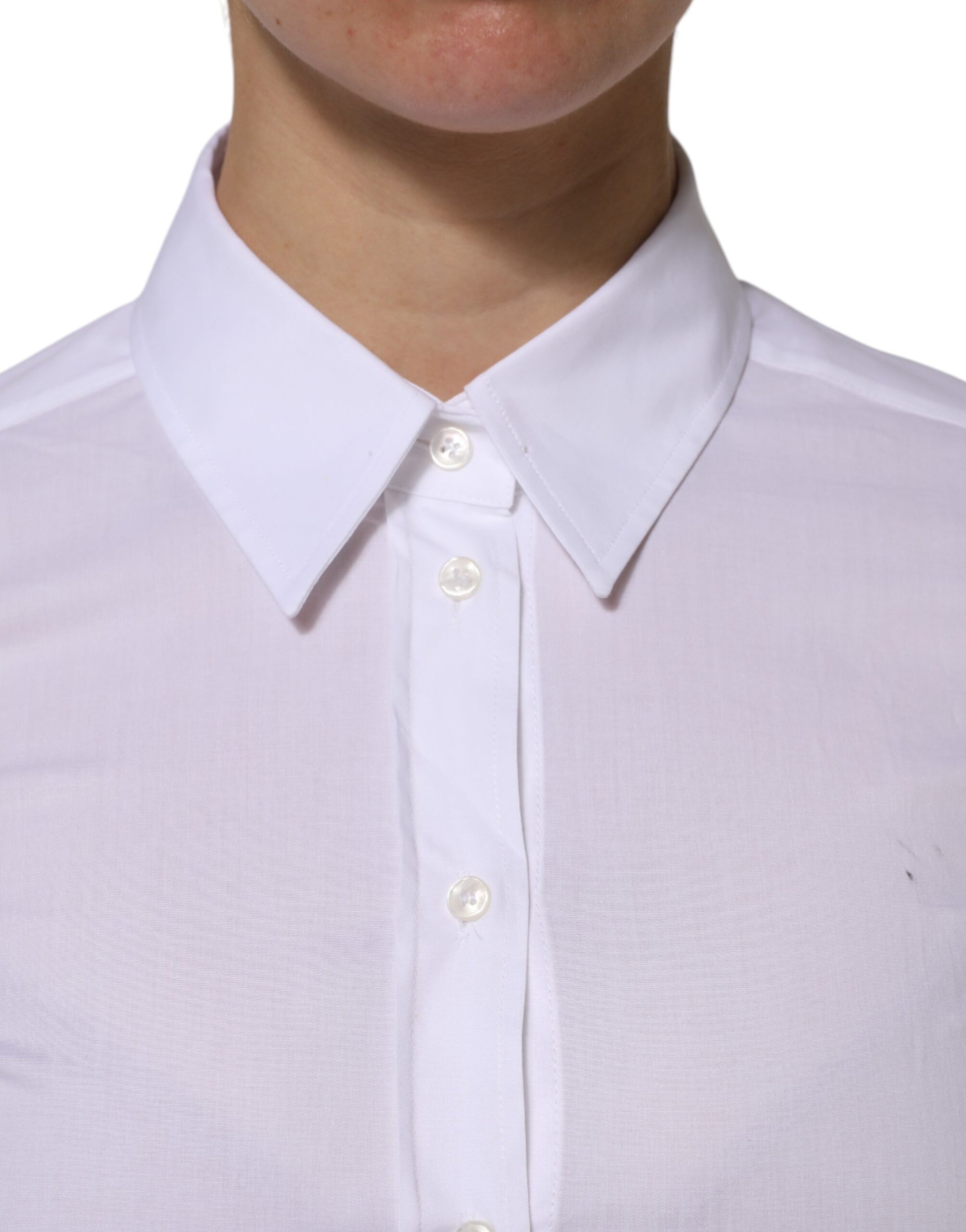 White Cotton Collared Long Sleeves Top Shirt