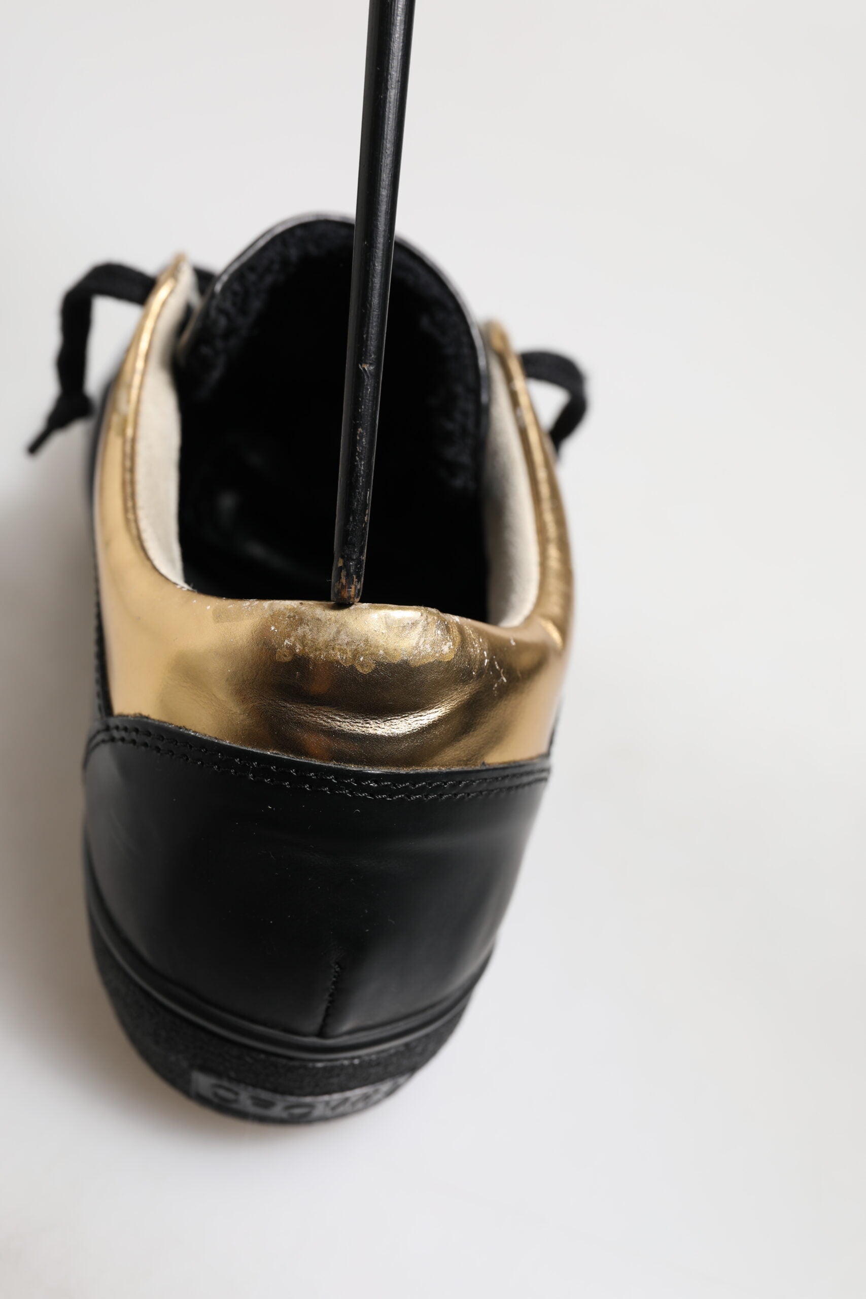Black Gold Lace Up Low Top Women Sneakers Shoes
