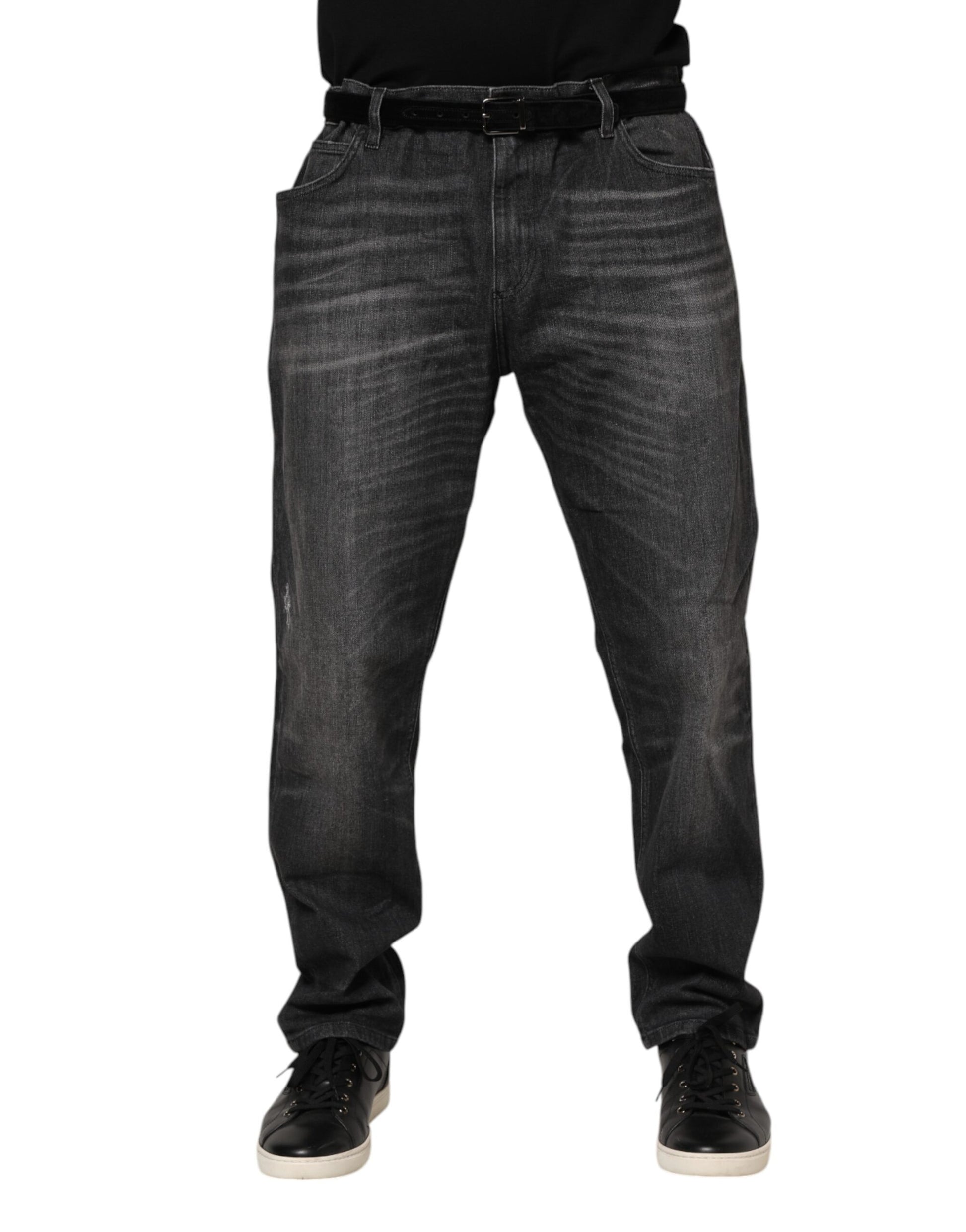 Gray Washed Cotton Loose Denim Jeans