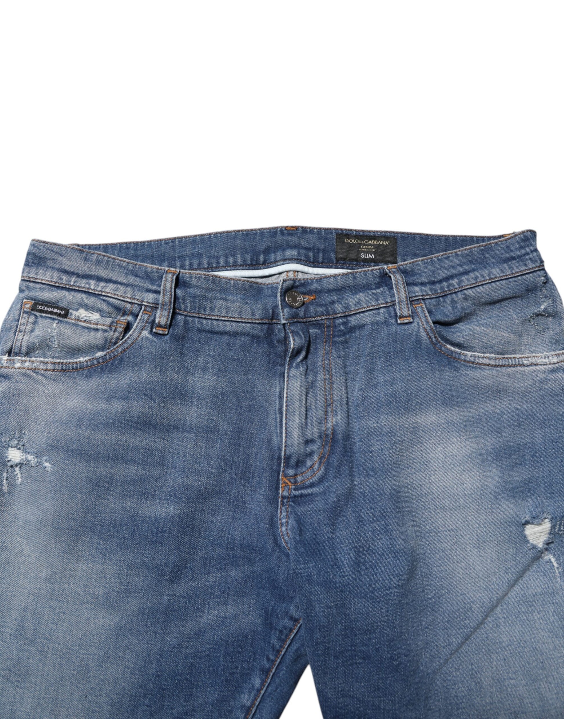 Blue Washed Cotton Logo Plaque Denim Jeans