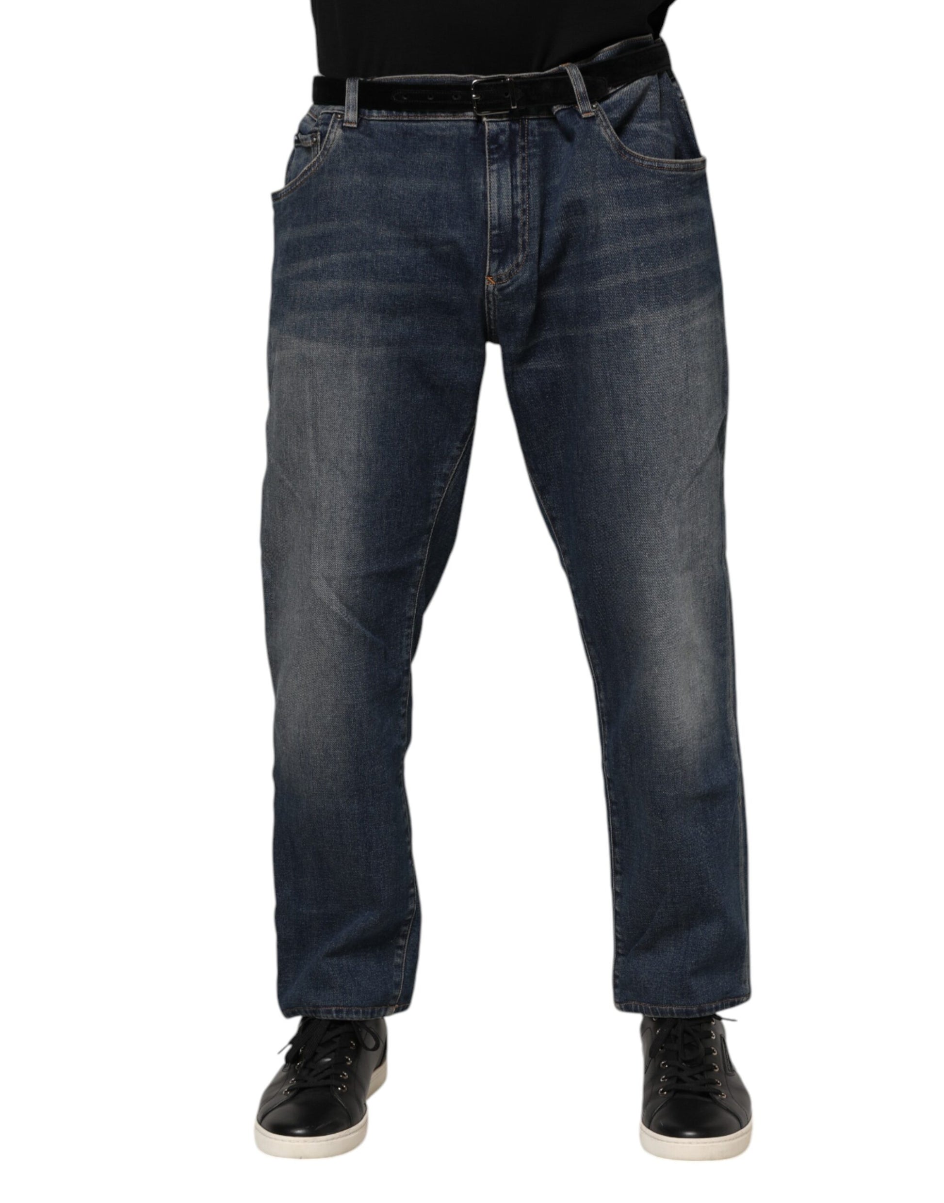 Blue Cotton Logo Plaque Slim Denim Jeans