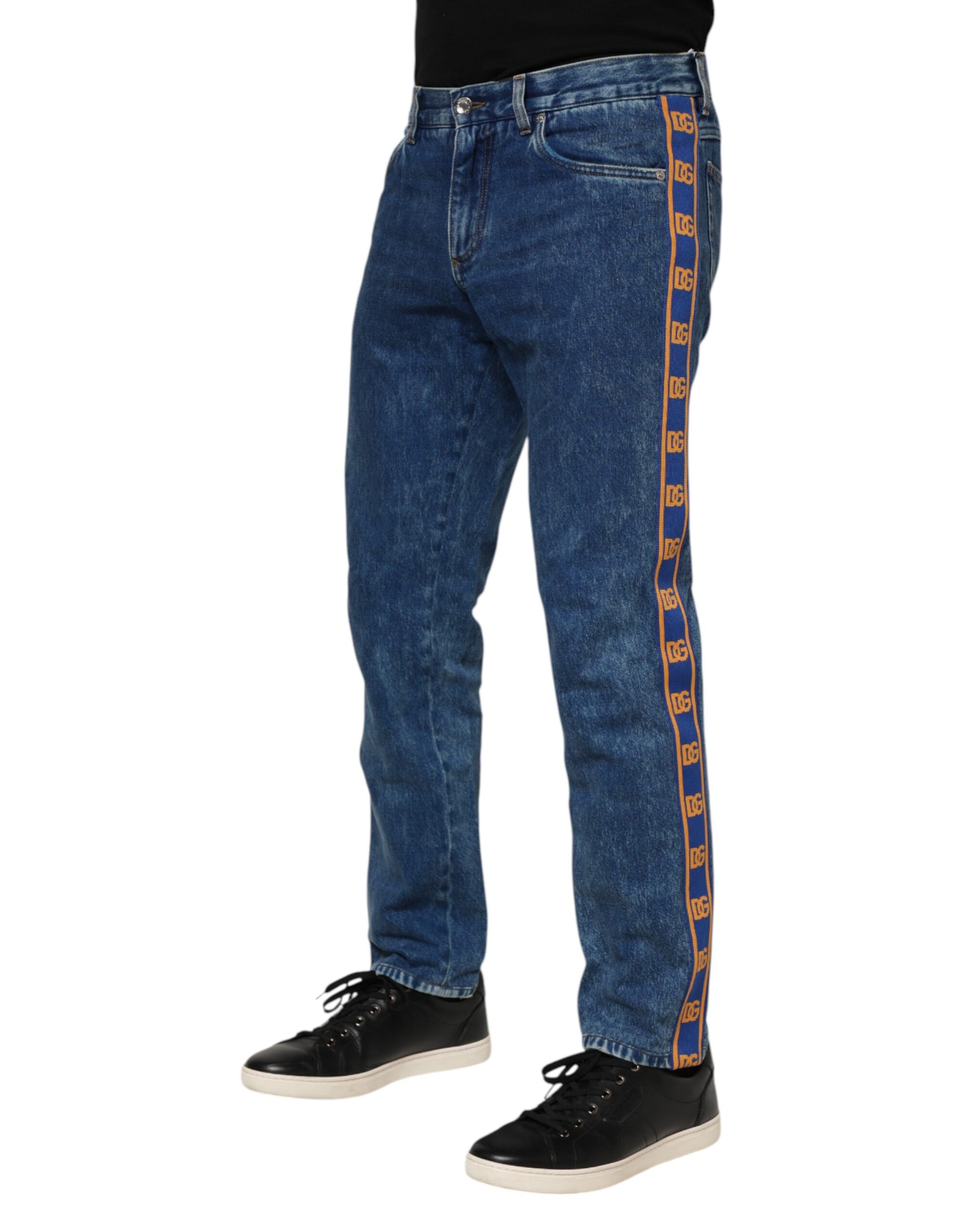 Blue Cotton Logo Plaque Denim Jeans