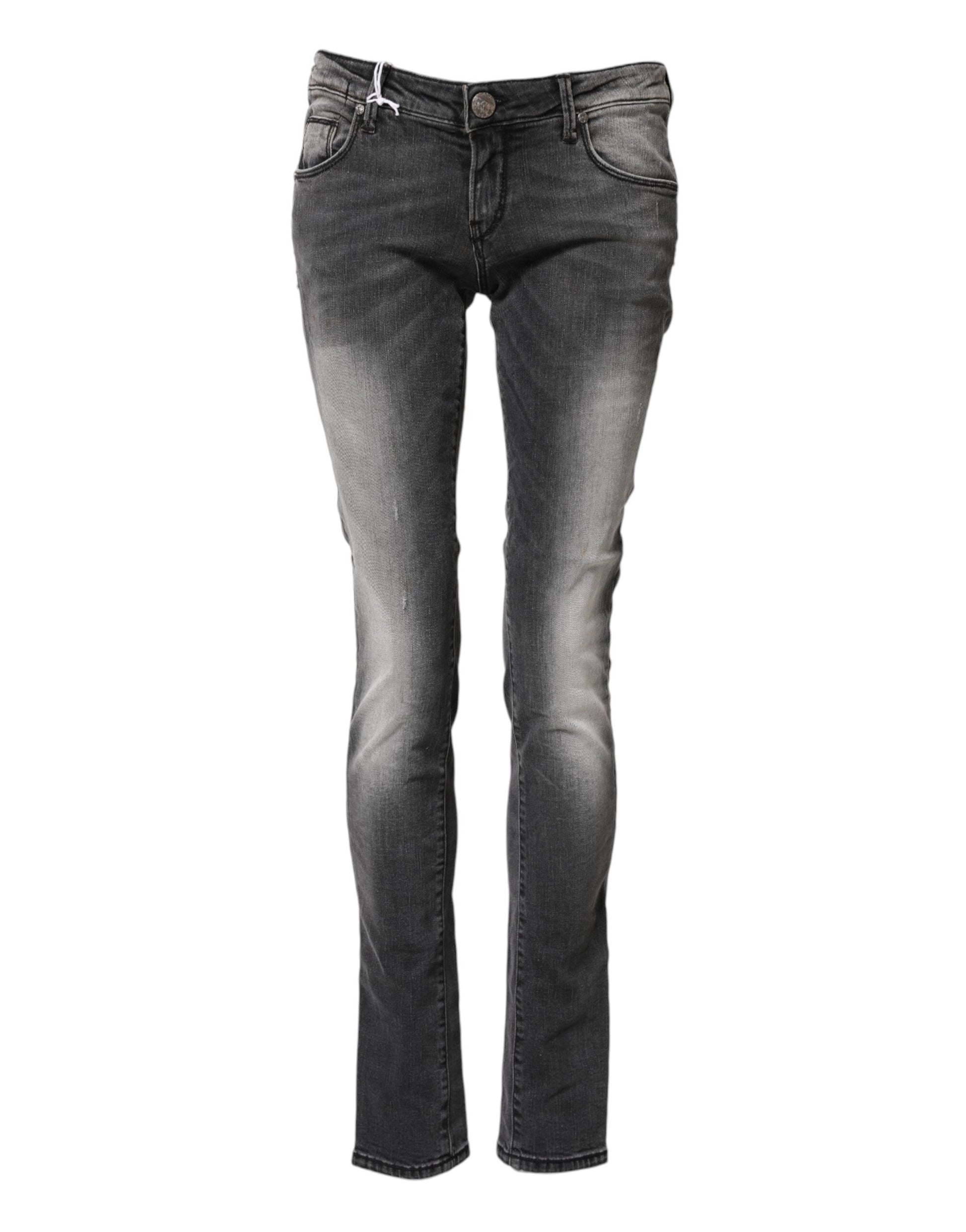 Dark Gray Cotton Slim Fit Denim Low Waist Denim Jeans