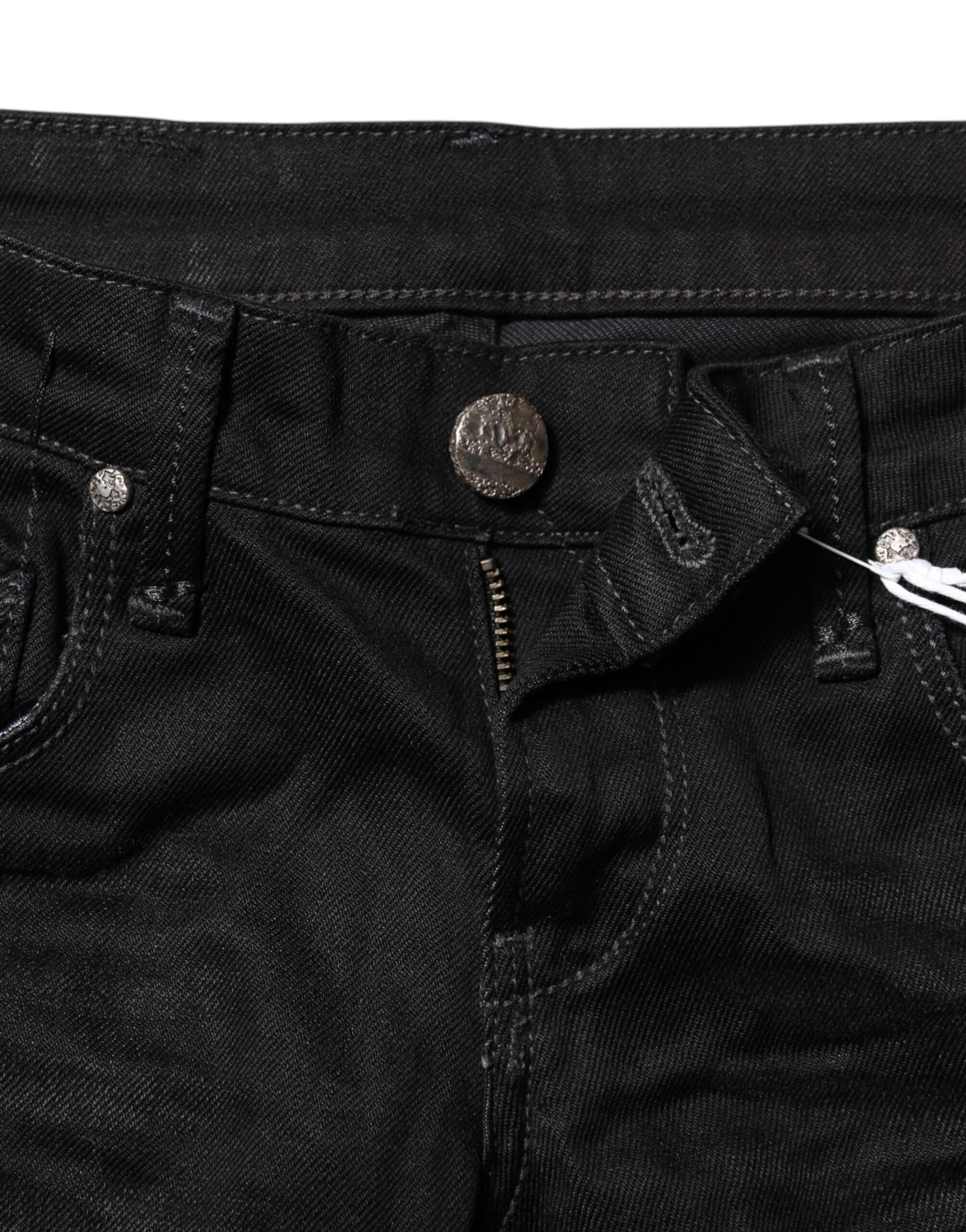 Black Cotton Slim Fit Denim Low Waist Denim Jeans