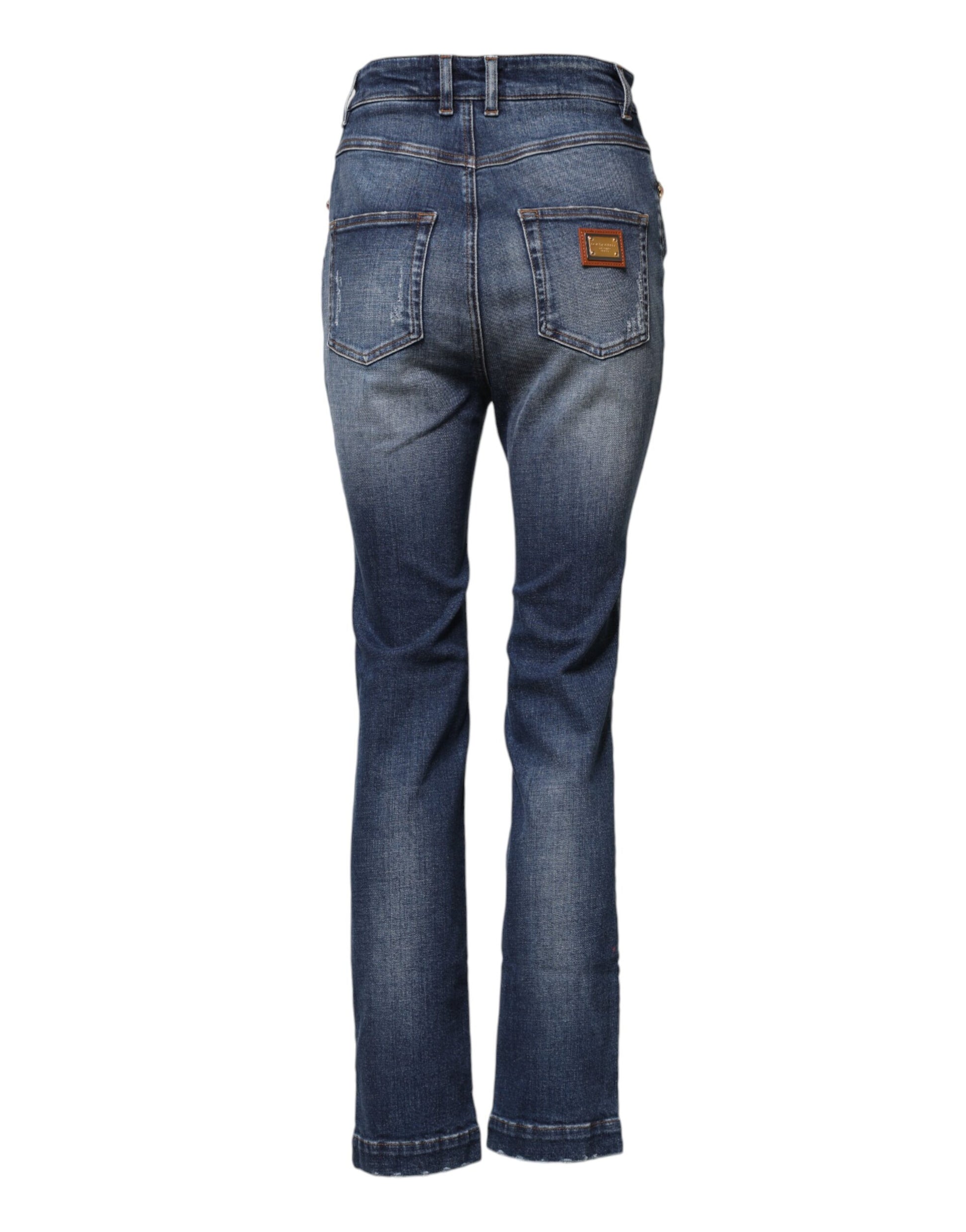 Blue Rhinestone Embellished Denim Jeans
