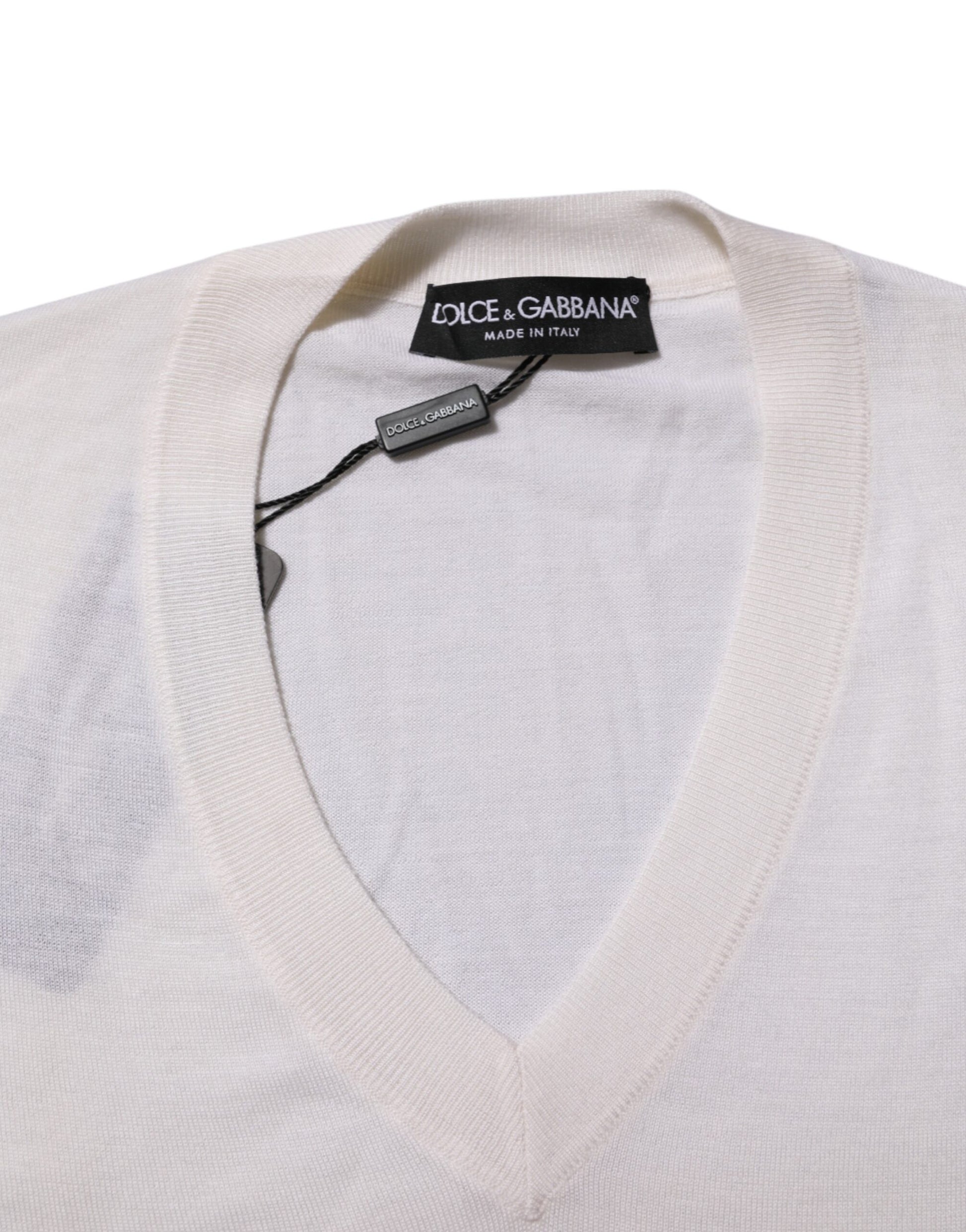 White Cashmere Logo V-neck Pullover Sweater