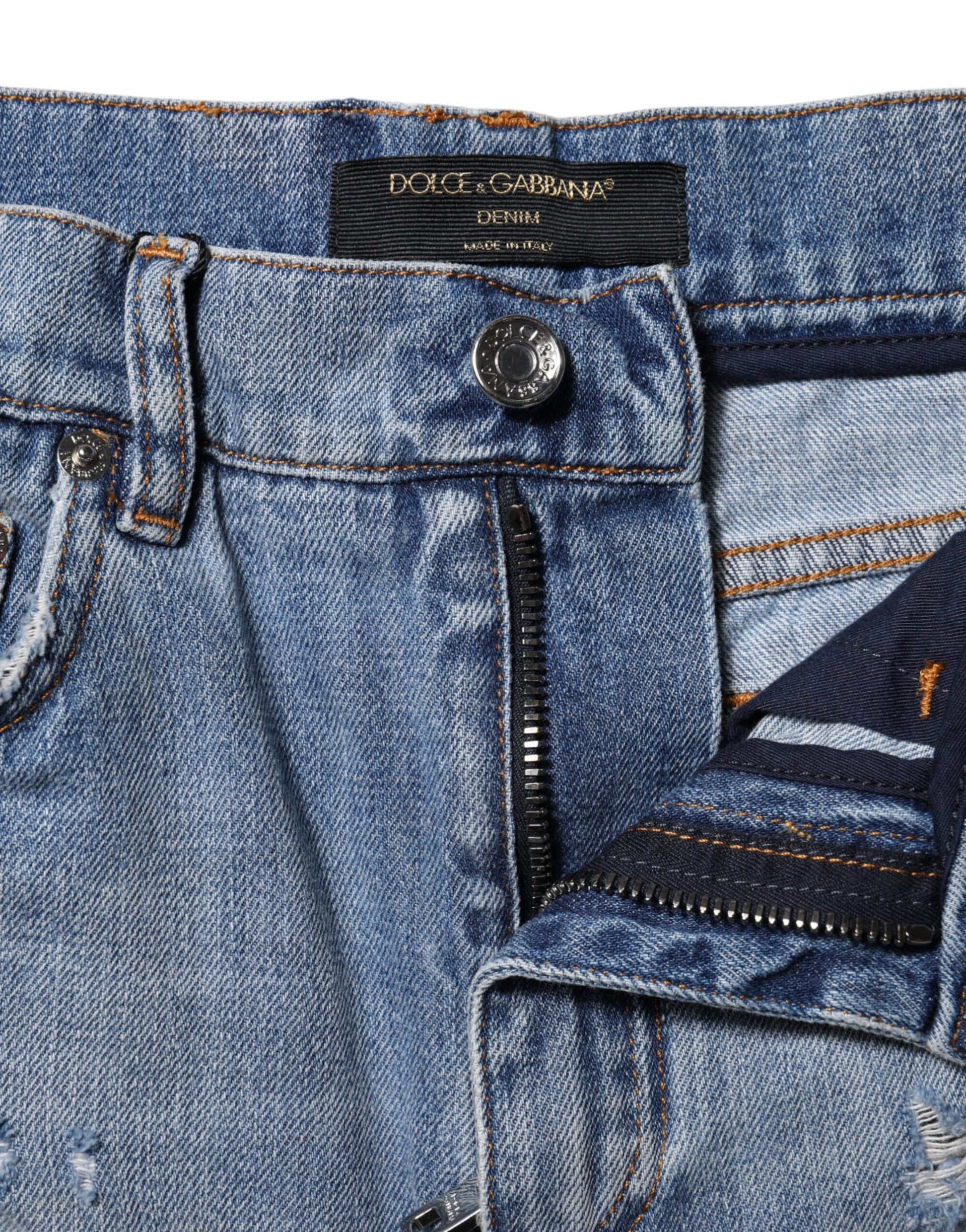Blue Logo Plaque Denim Cotton Hot Pants Shorts