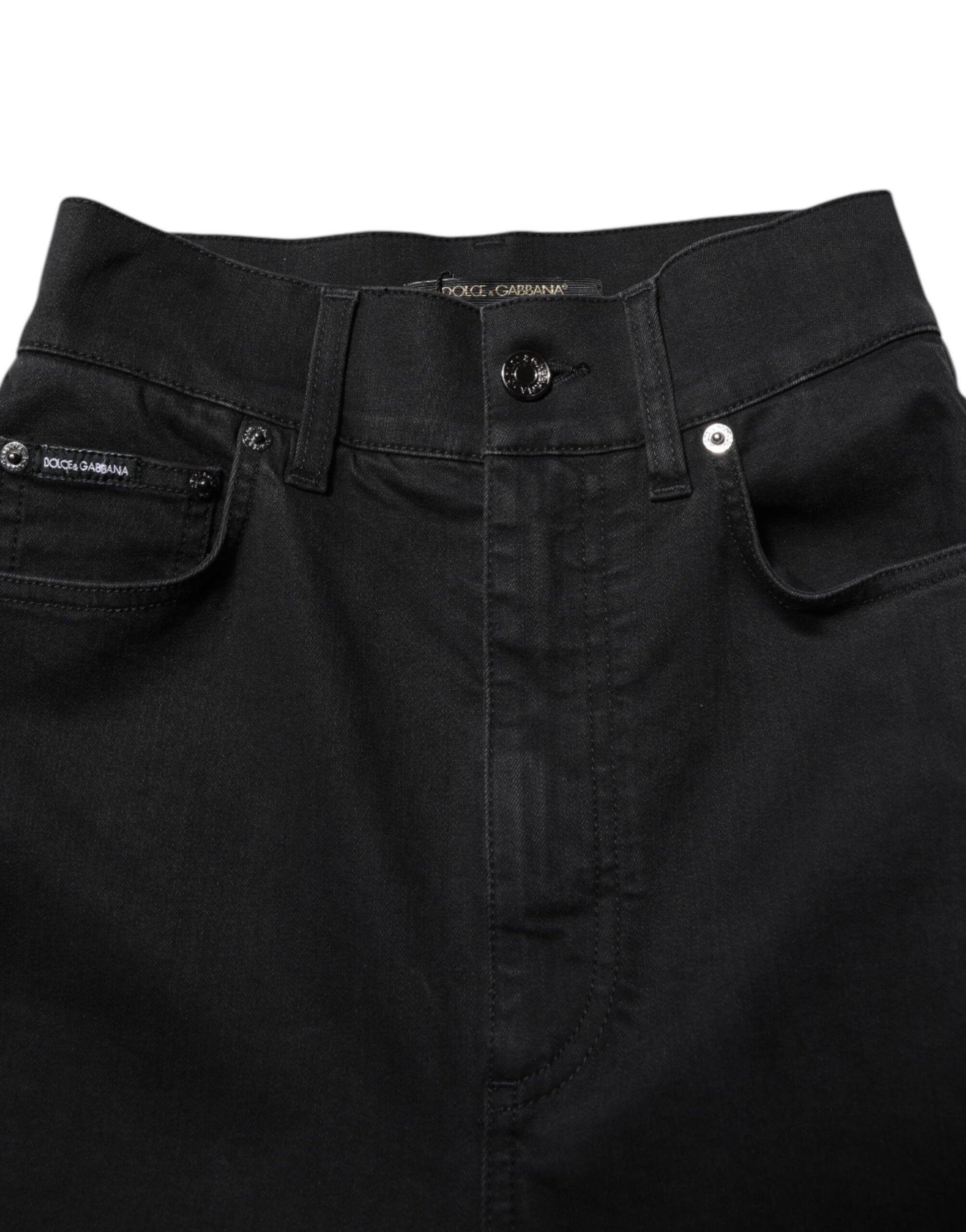 Black Cotton High Waist Skinny Denim Jeans