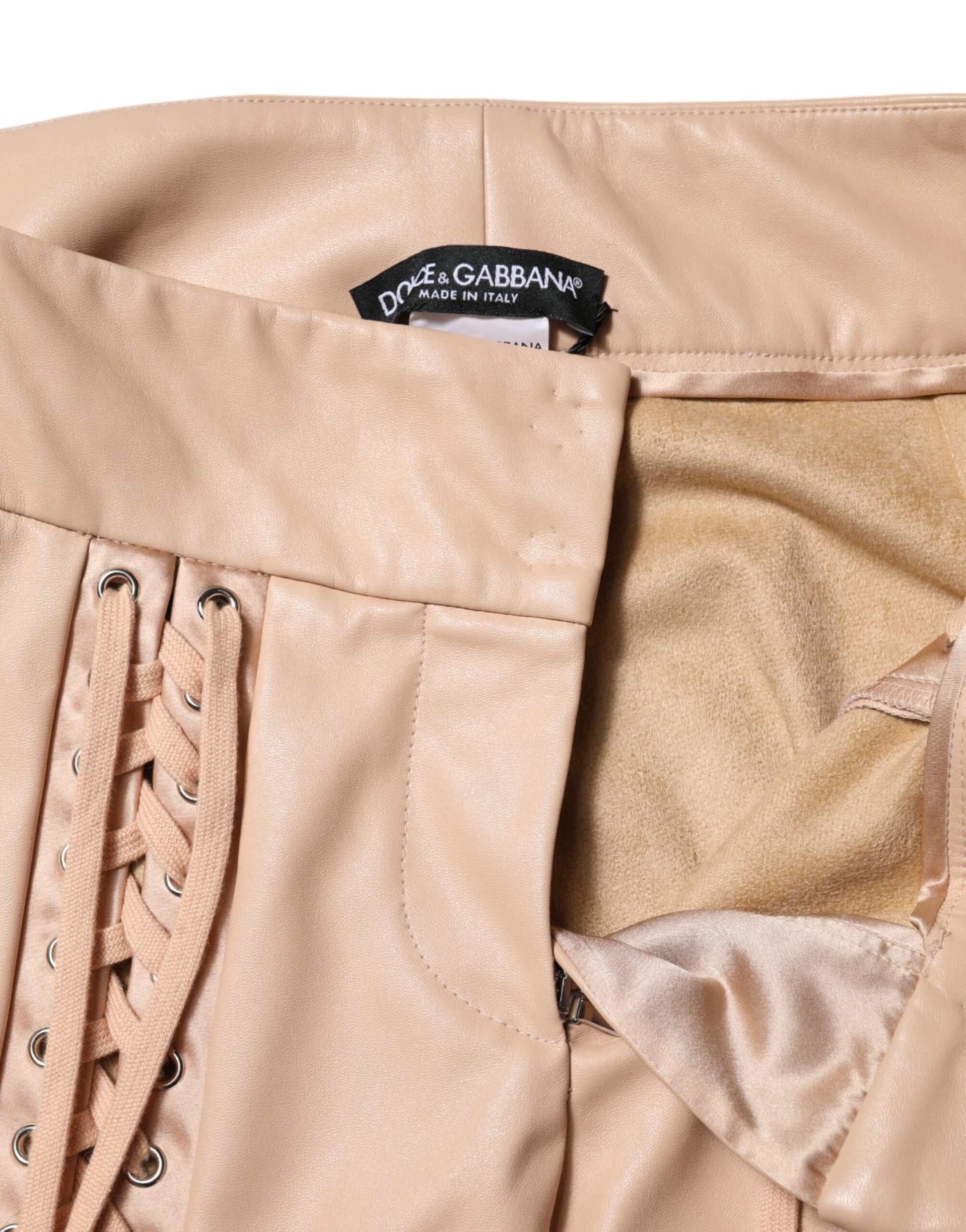 Beige Lace Details Mid Waist Skinny Pants