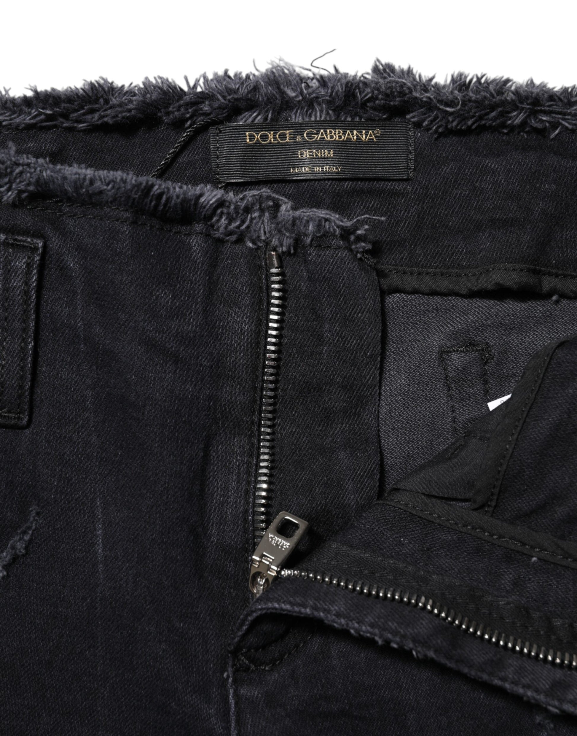 Black Cotton Tattered Skinny Denim Jeans