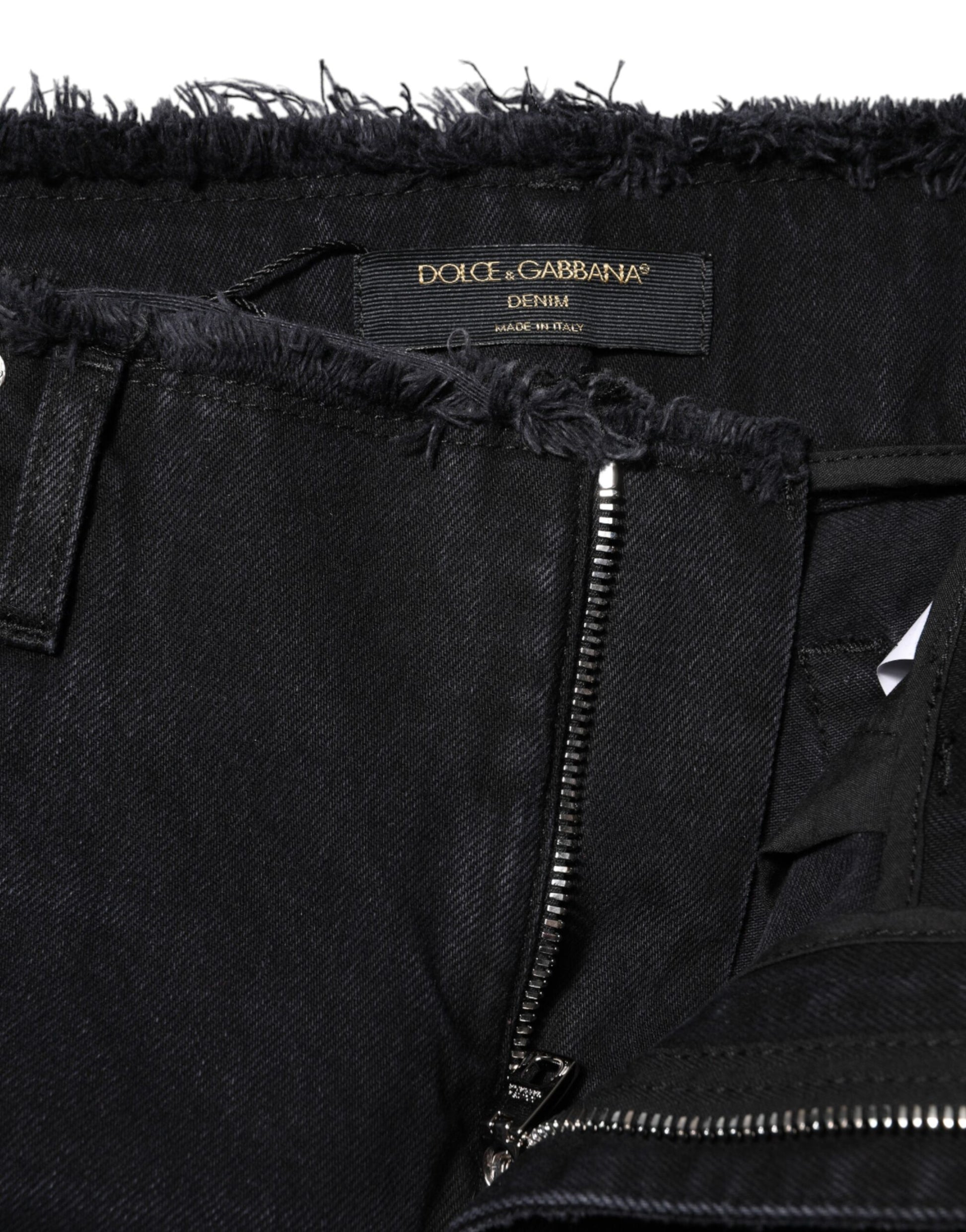 Black Cotton Tattered Mid Waist Denim Jeans