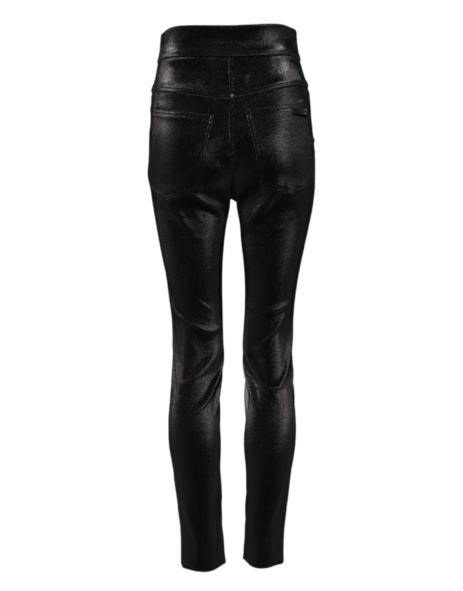 Black Cotton Stretch Lurex Thread Skinny Pants