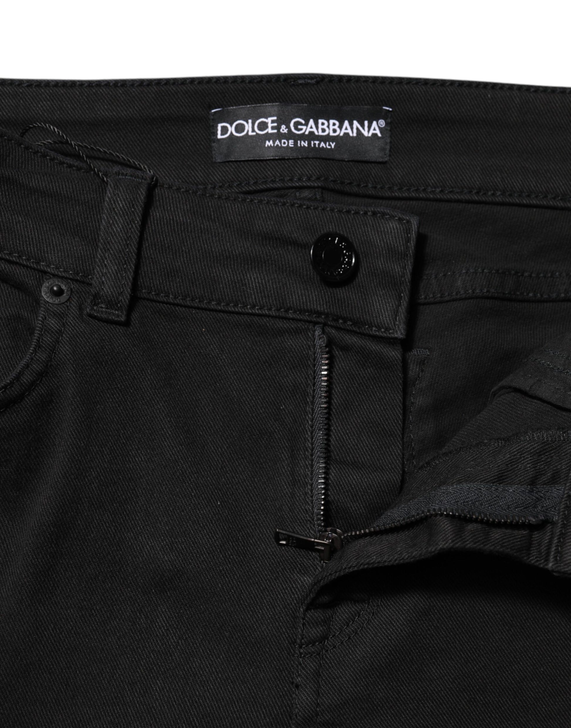 Black Cotton Skinny Mid Waist Denim Jeans